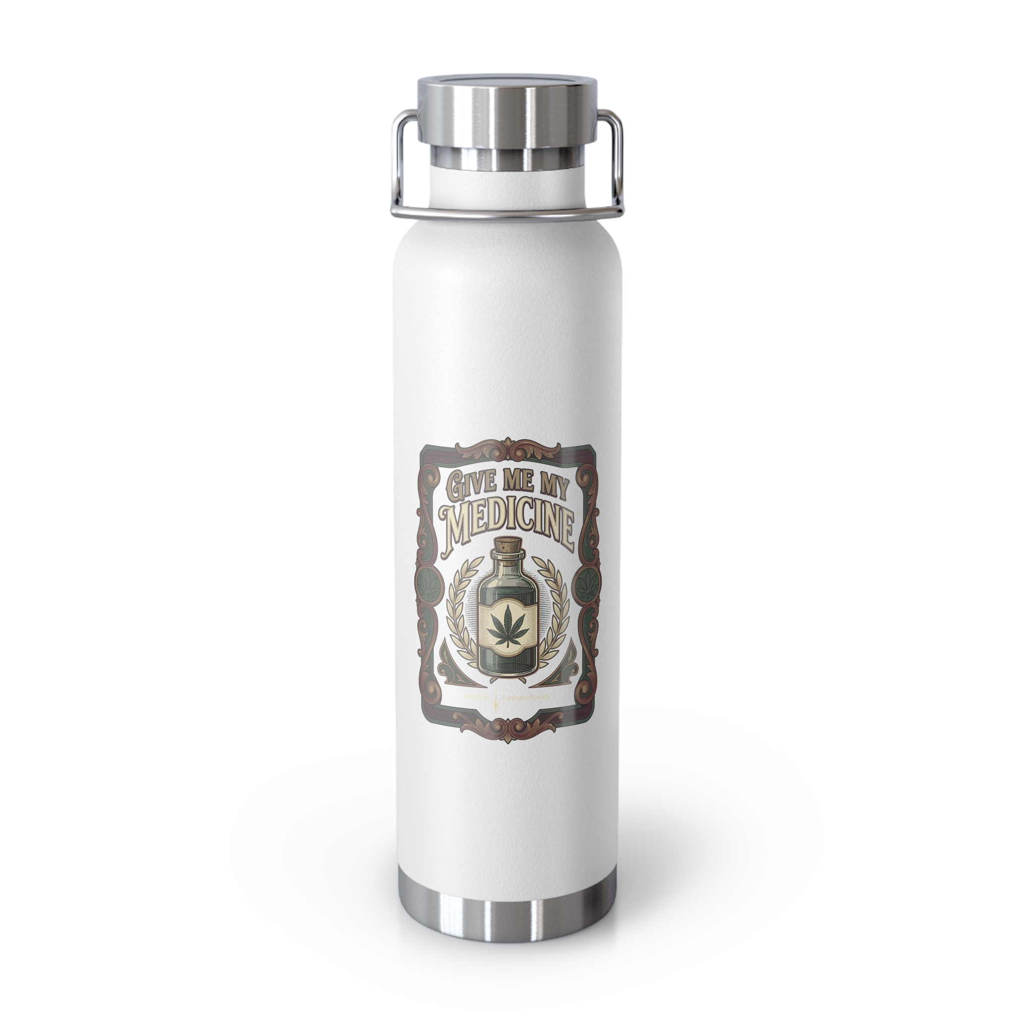Give Me My Medicine™ Copper Insulated Bottle, 22oz – White