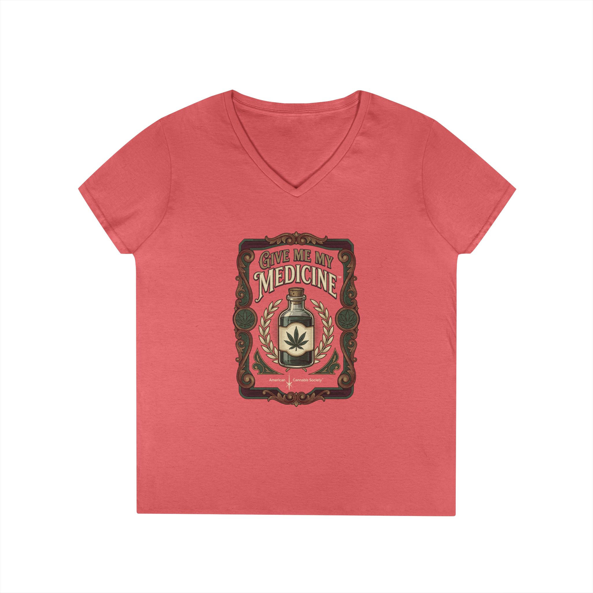 Give Me My Medicine™ Women's V-Neck Tee – Coral Silk