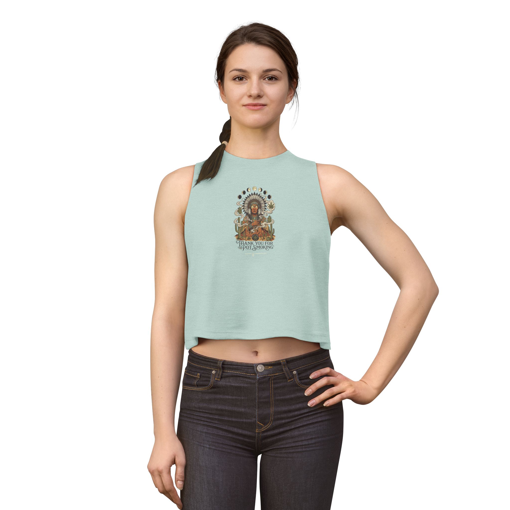 Thank You For Pot Smoking® Desert Chief Women's Crop Top – Heather Dusty Blue – view 3