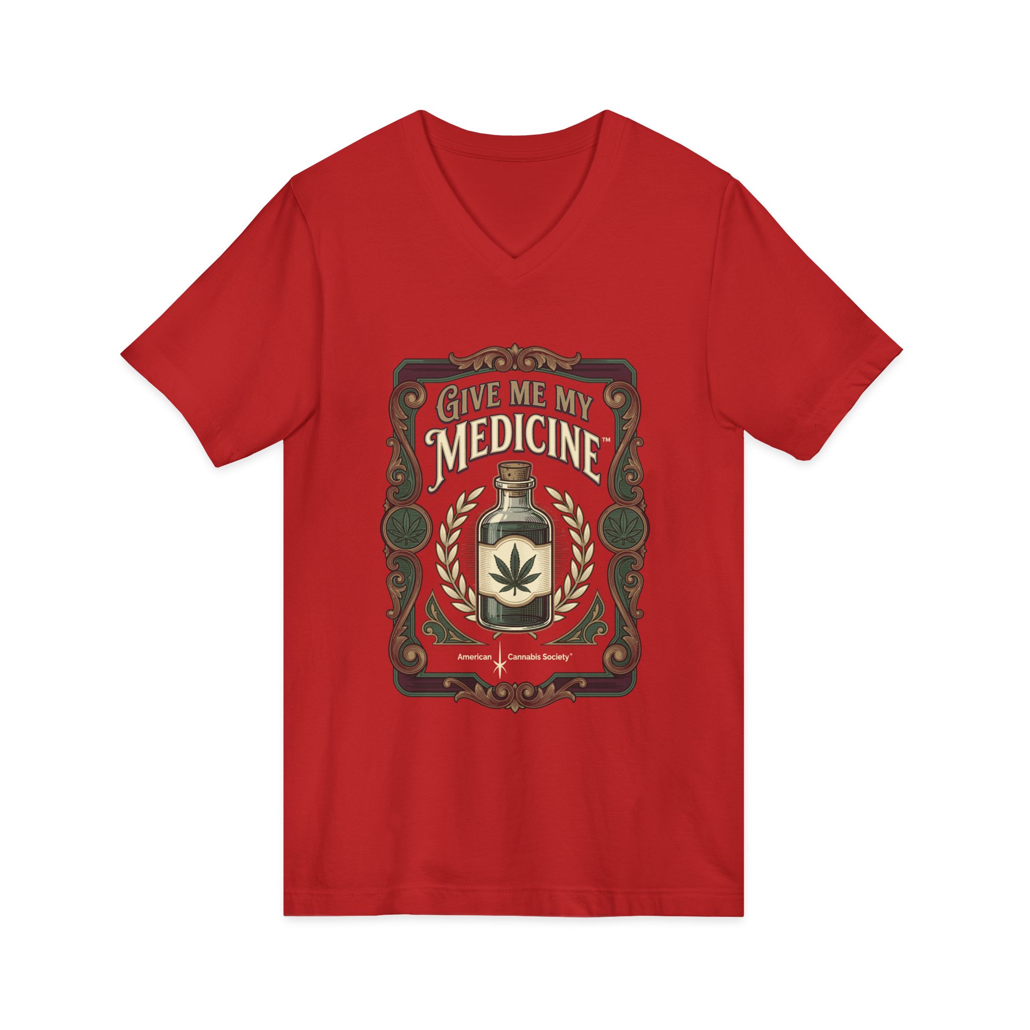 Give Me My Medicine™ Unisex Jersey V-Neck Tee – Red – view 3