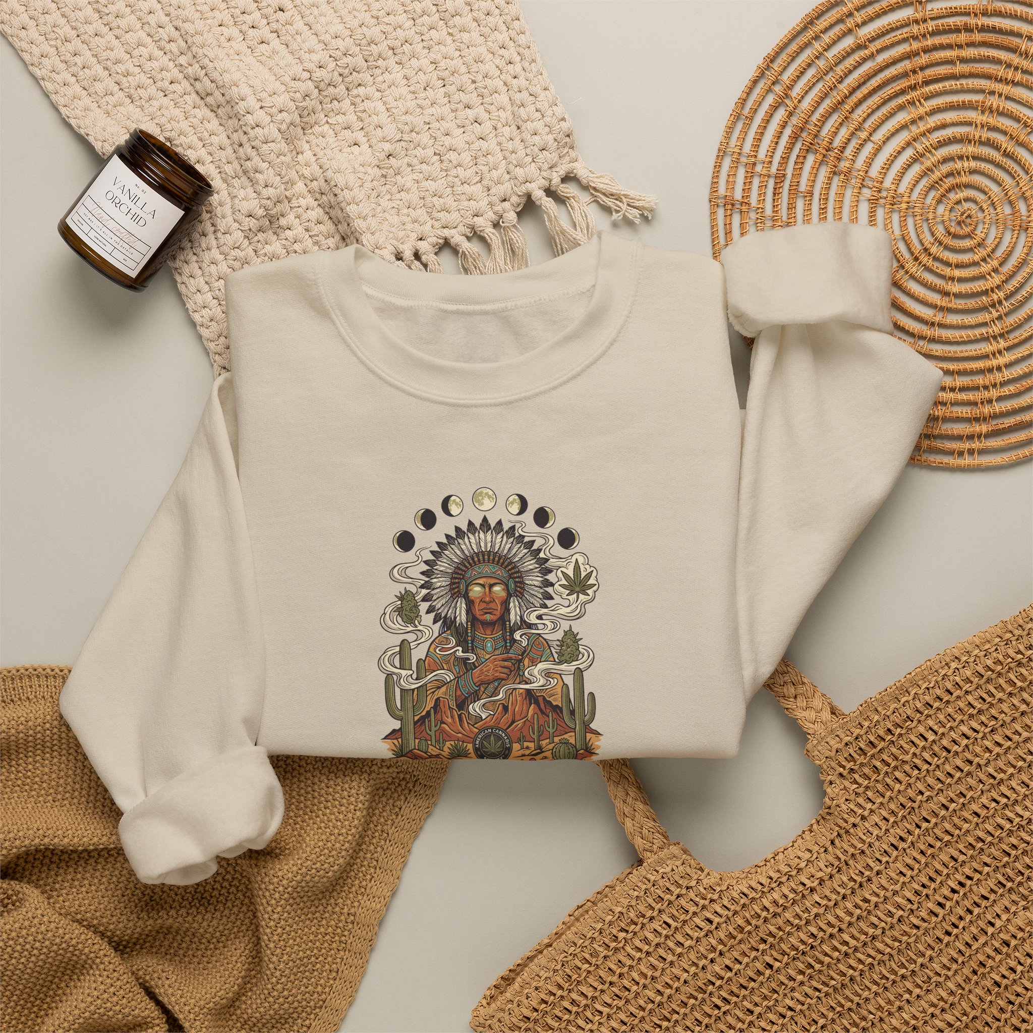 Thank You For Pot Smoking® Desert Chief Unisex Heavyweight Blend Crewneck – Sand – view 4