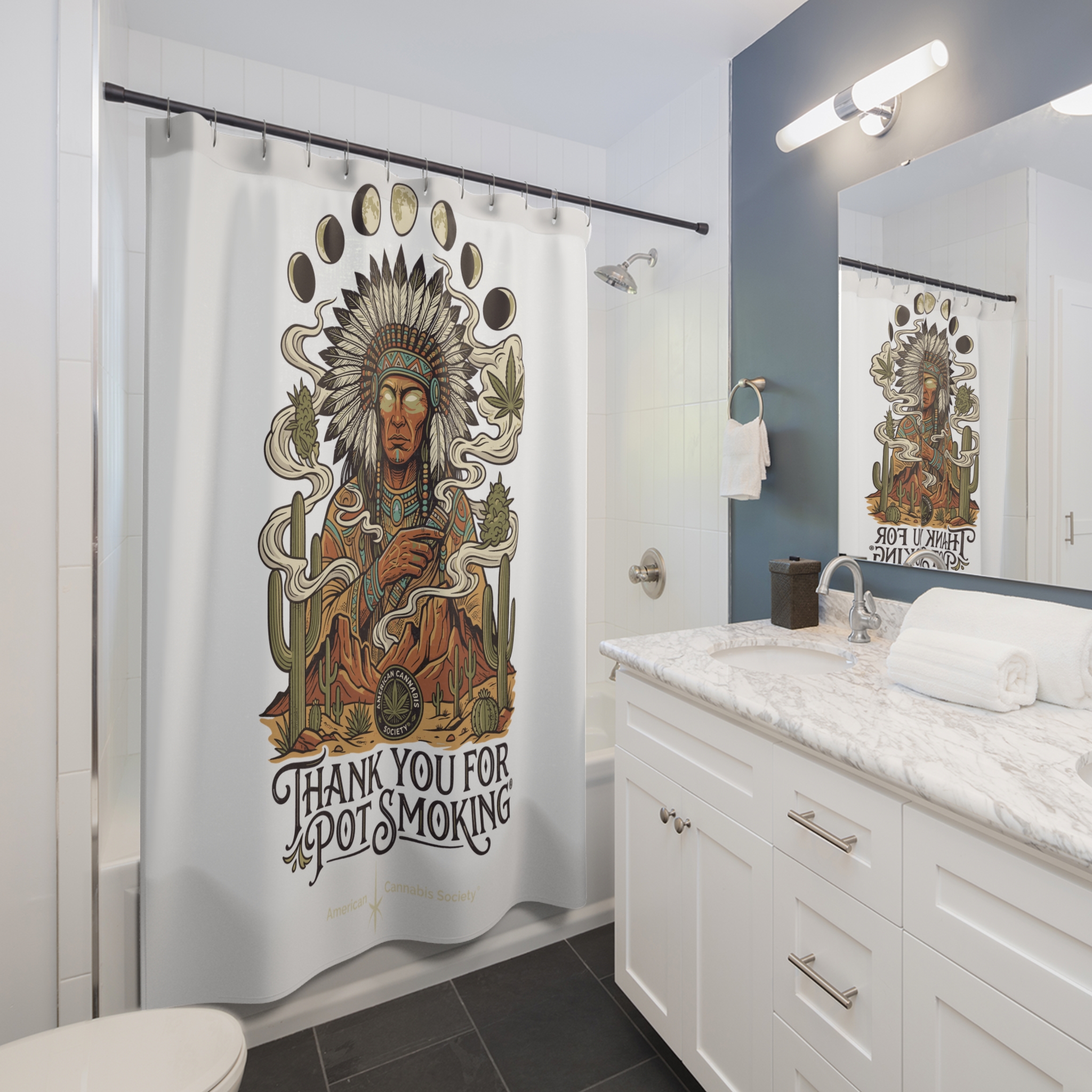 Thank You For Pot Smoking® Desert Chief Shower Curtain – 71" × 74" – view 3