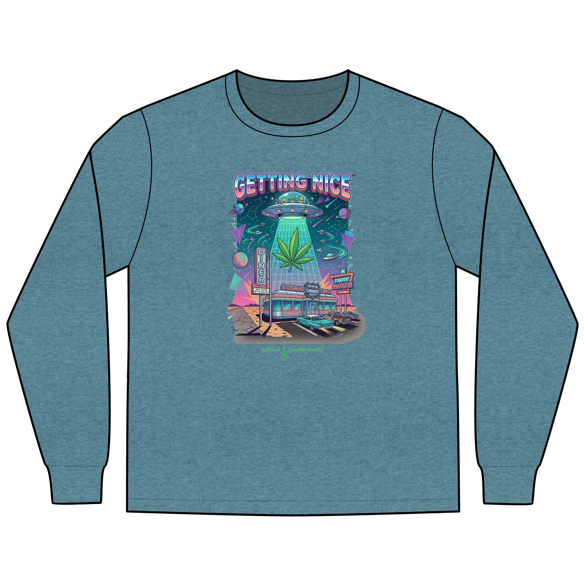 Getting Nice™ Cosmic Diner Long Sleeve T-Shirt — American Cannabis Society® Retro UFO Tee