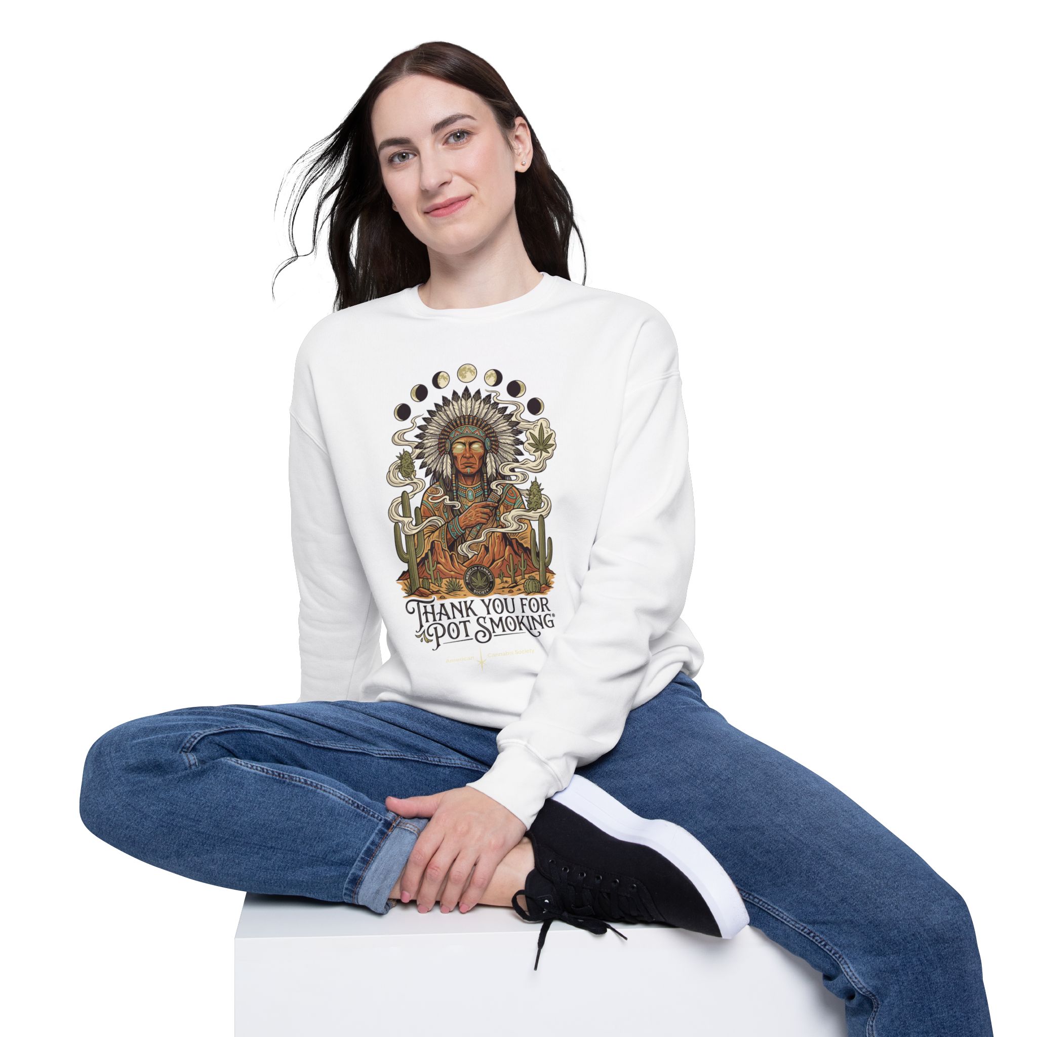 Thank You For Pot Smoking® Desert Chief Drop Shoulder Sweatshirt – White – view 5