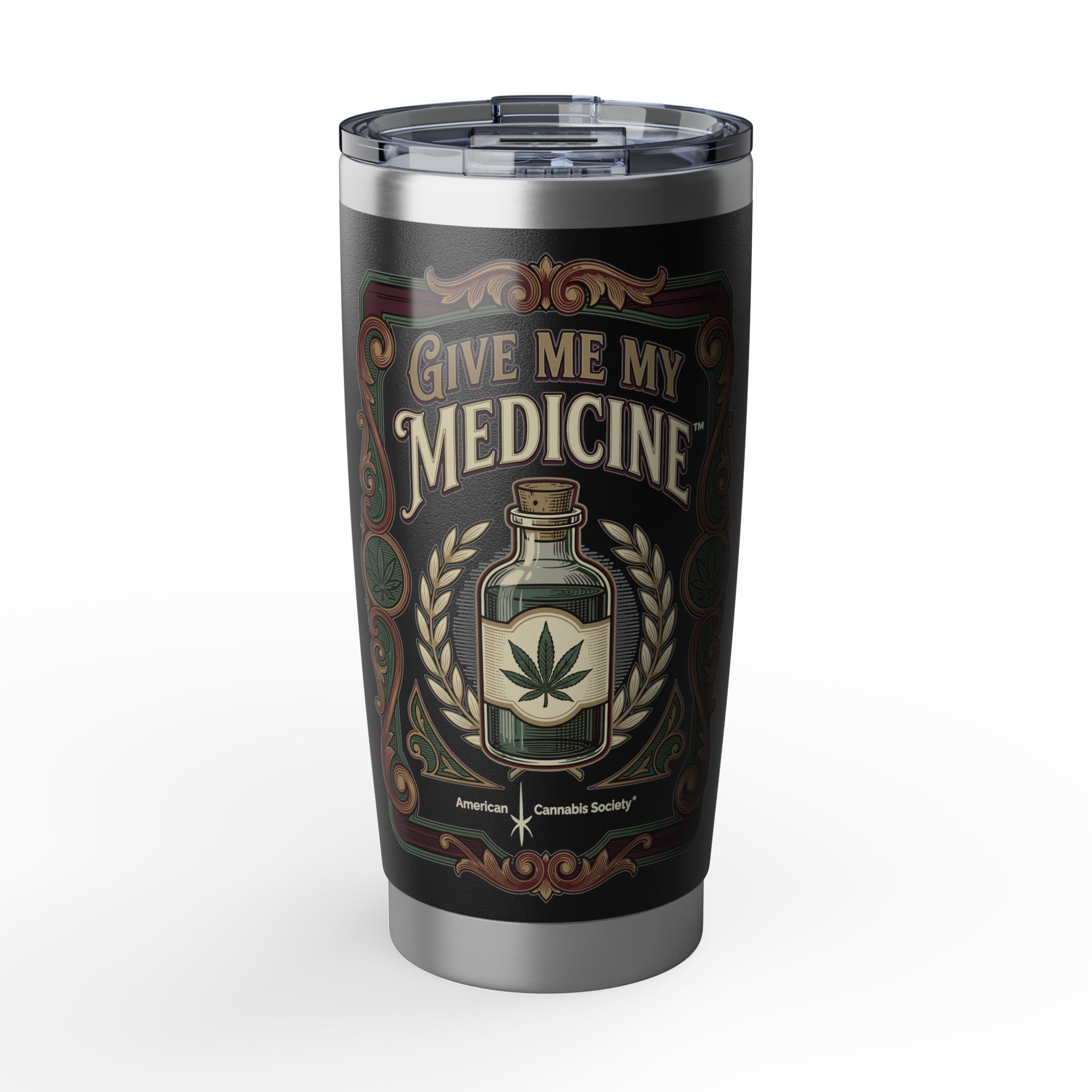 Give Me My Medicine™ 20oz Tumbler with Sliding Lid – Black