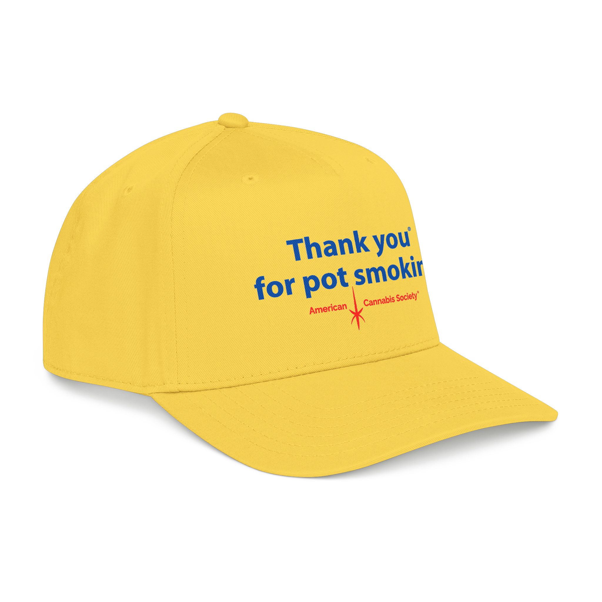 Thank You For Pot Smoking® Mid Profile Baseball Cap – Yellow view 2