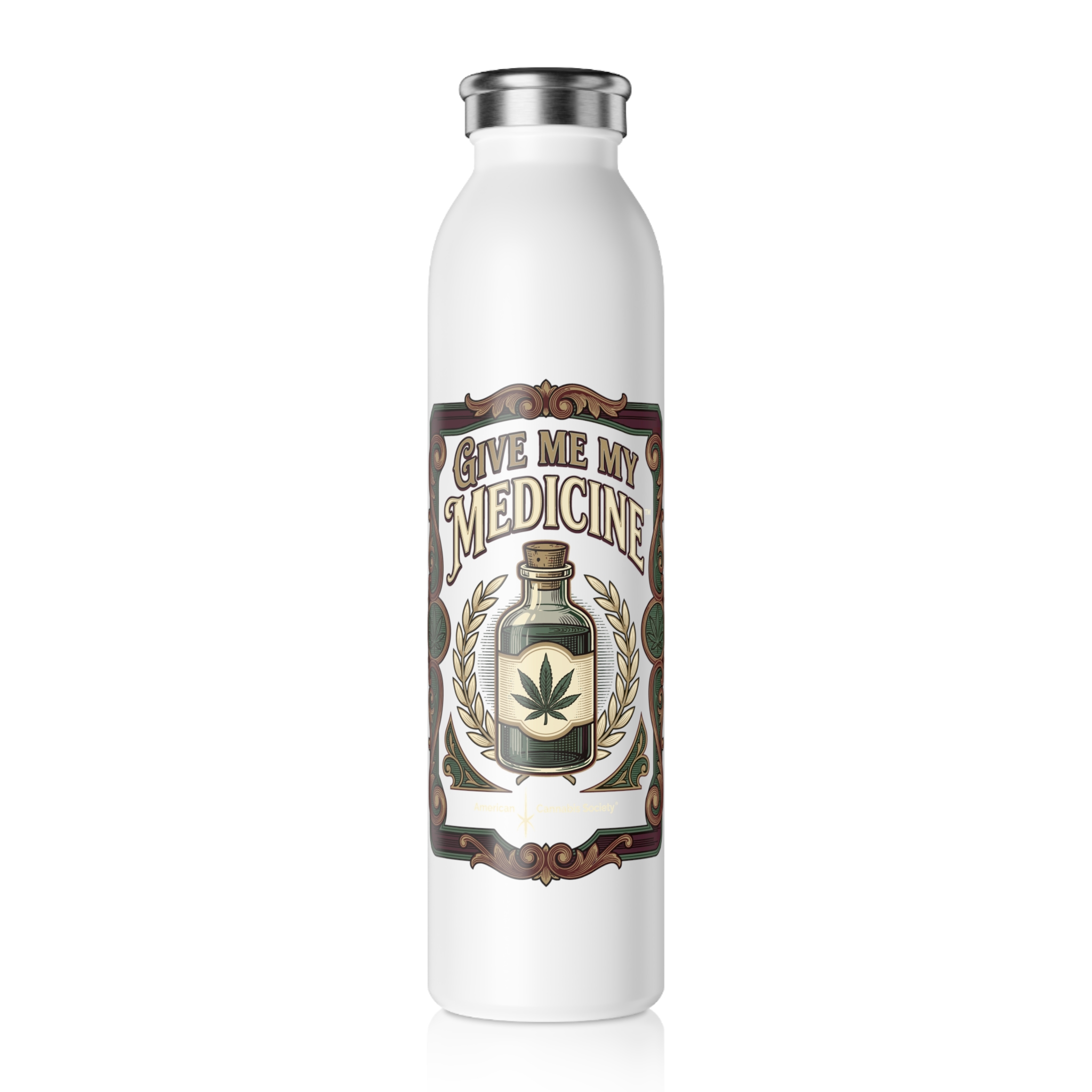 Give Me My Medicine™ Slim Water Bottle, 20oz – White