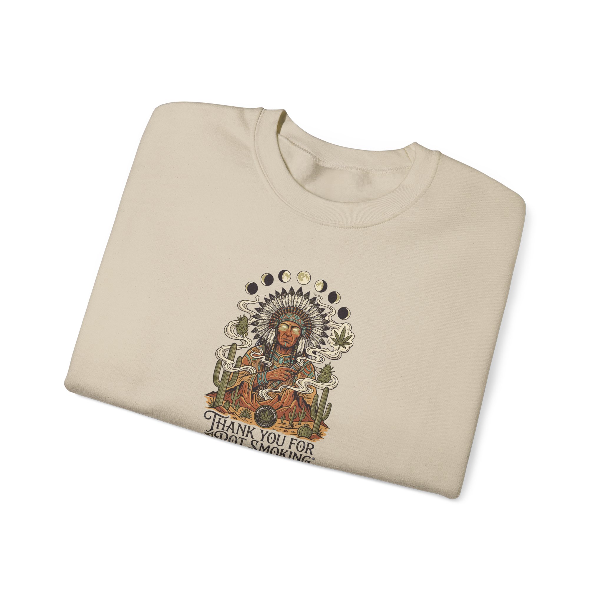 Thank You For Pot Smoking® Desert Chief Unisex Heavyweight Blend Crewneck – Sand – view 3