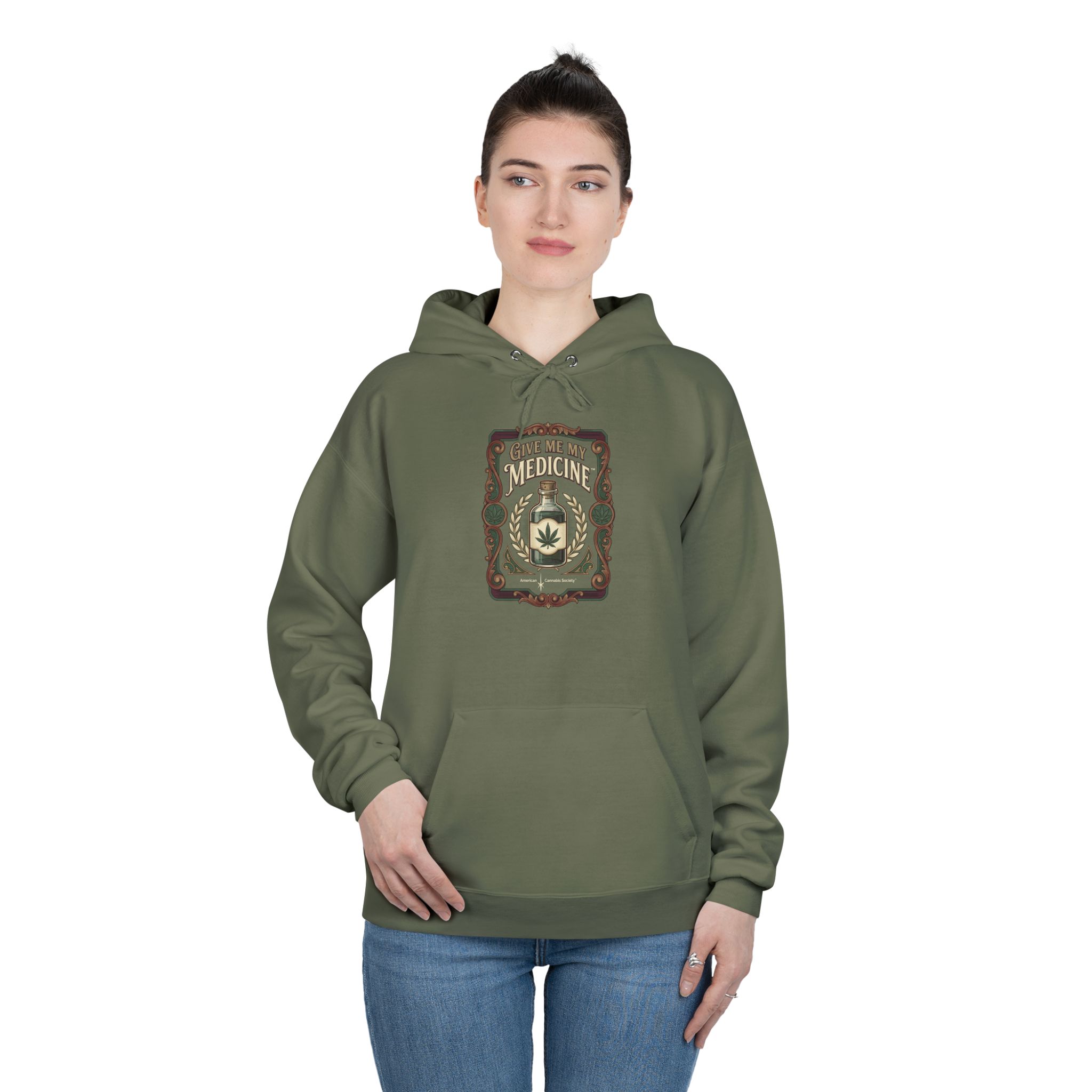 Give Me My Medicine™ Unisex Pullover Hoodie – Fatigue Green – view 3
