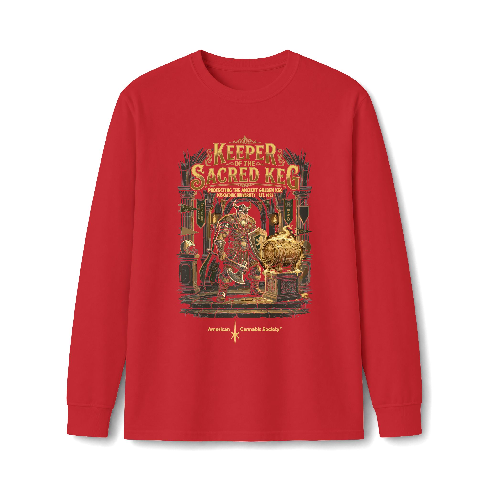 Keeper of the Sacred Keg Long Sleeve Tee – Red
