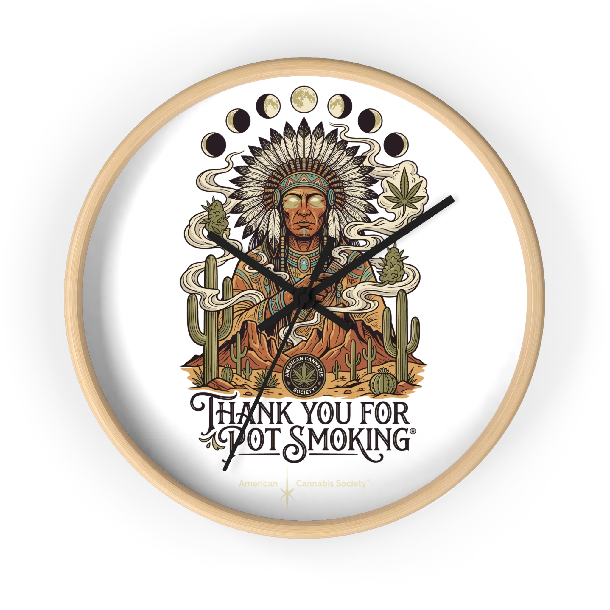 Thank You For Pot Smoking® Desert Chief Wall Clock – Wooden Base