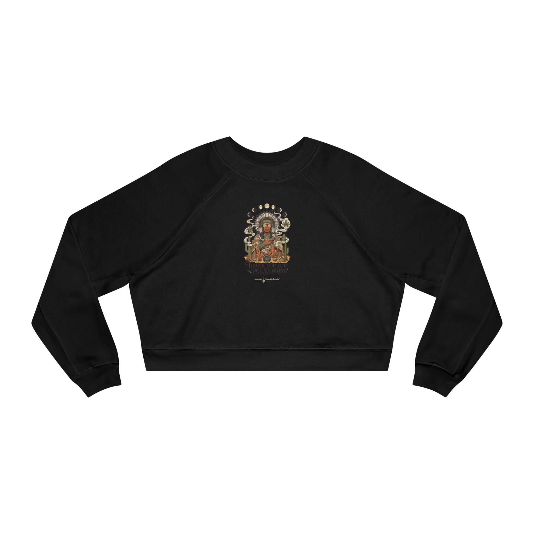 Thank You For Pot Smoking® Desert Chief Women's Cropped Fleece Pullover – Black