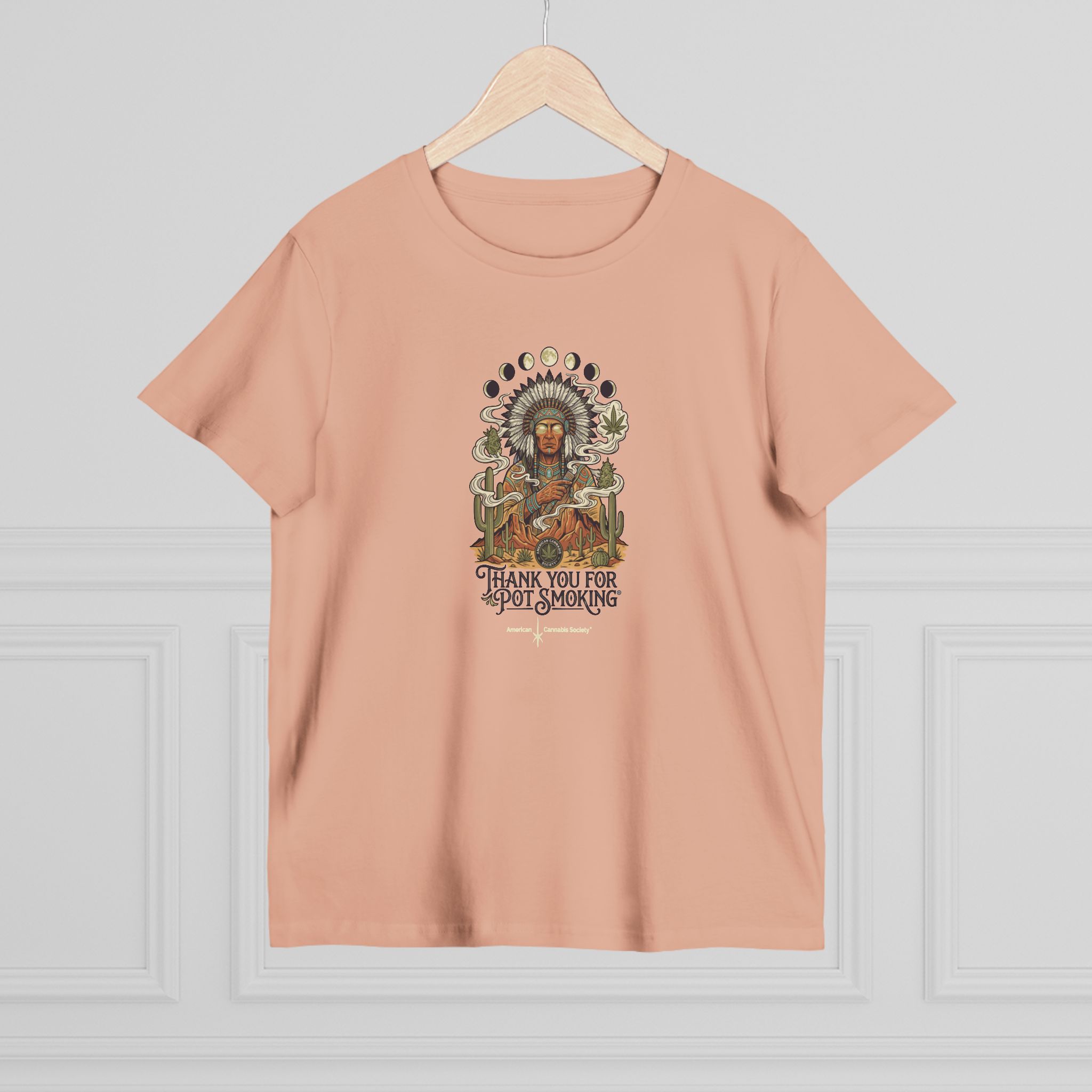 Thank You For Pot Smoking® Desert Chief Women's Ring-Spun Crew Tee – Pale Pink – view 4