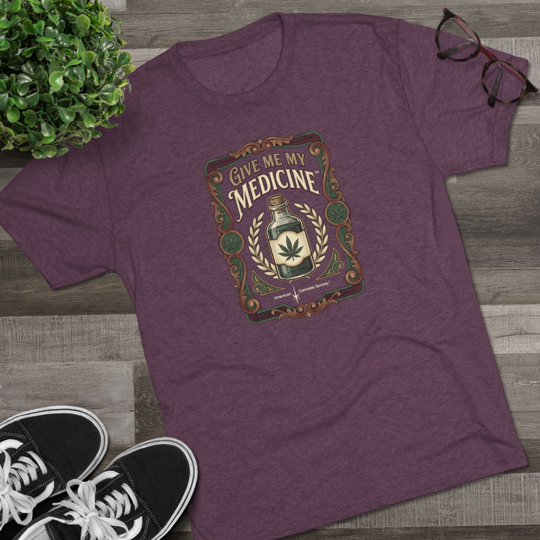 Give Me My Medicine™ Unisex Tri-Blend Crew Tee – Tri-Blend Vintage Purple – view 3
