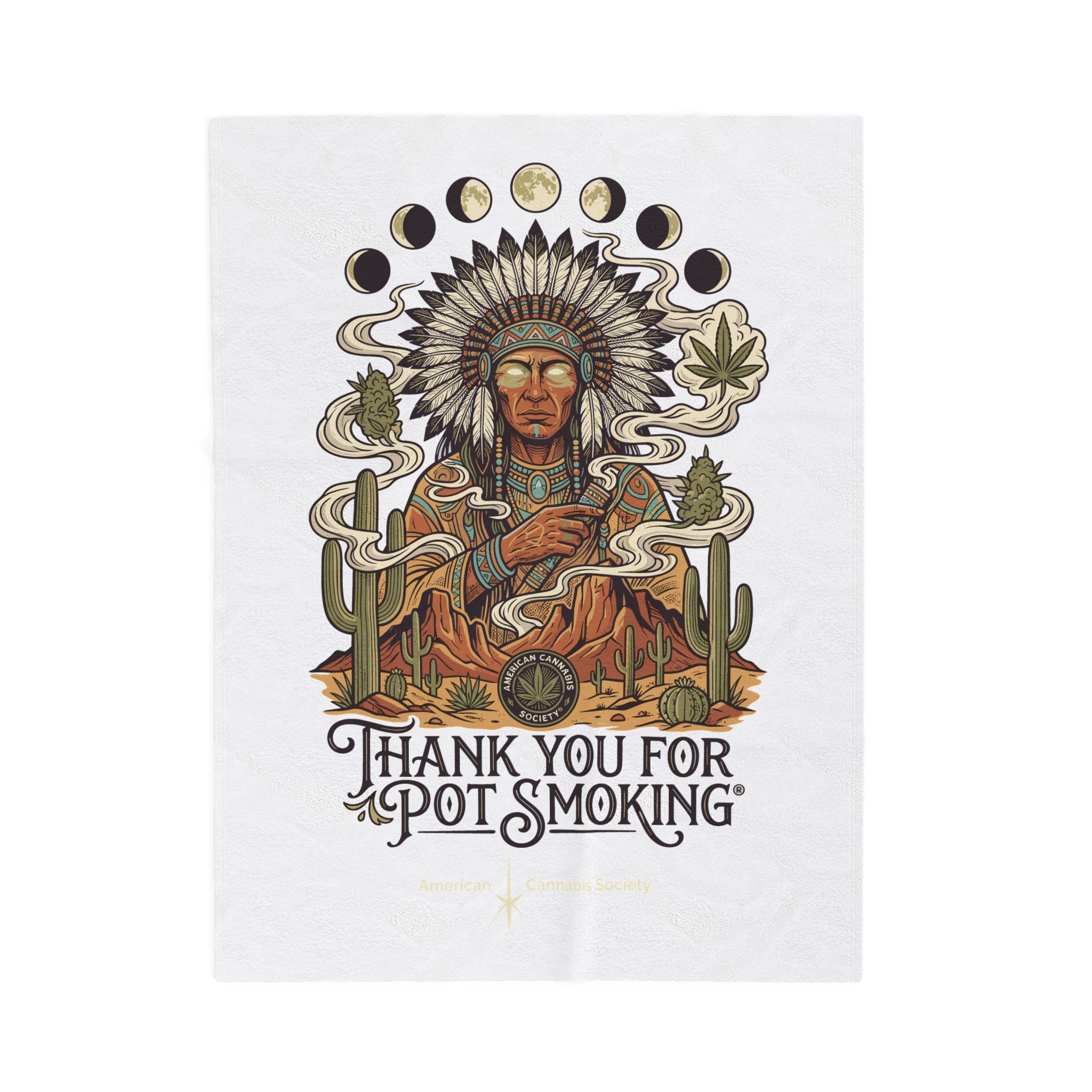 Thank You For Pot Smoking® Desert Chief Velveteen Plush Blanket – 30" × 40"