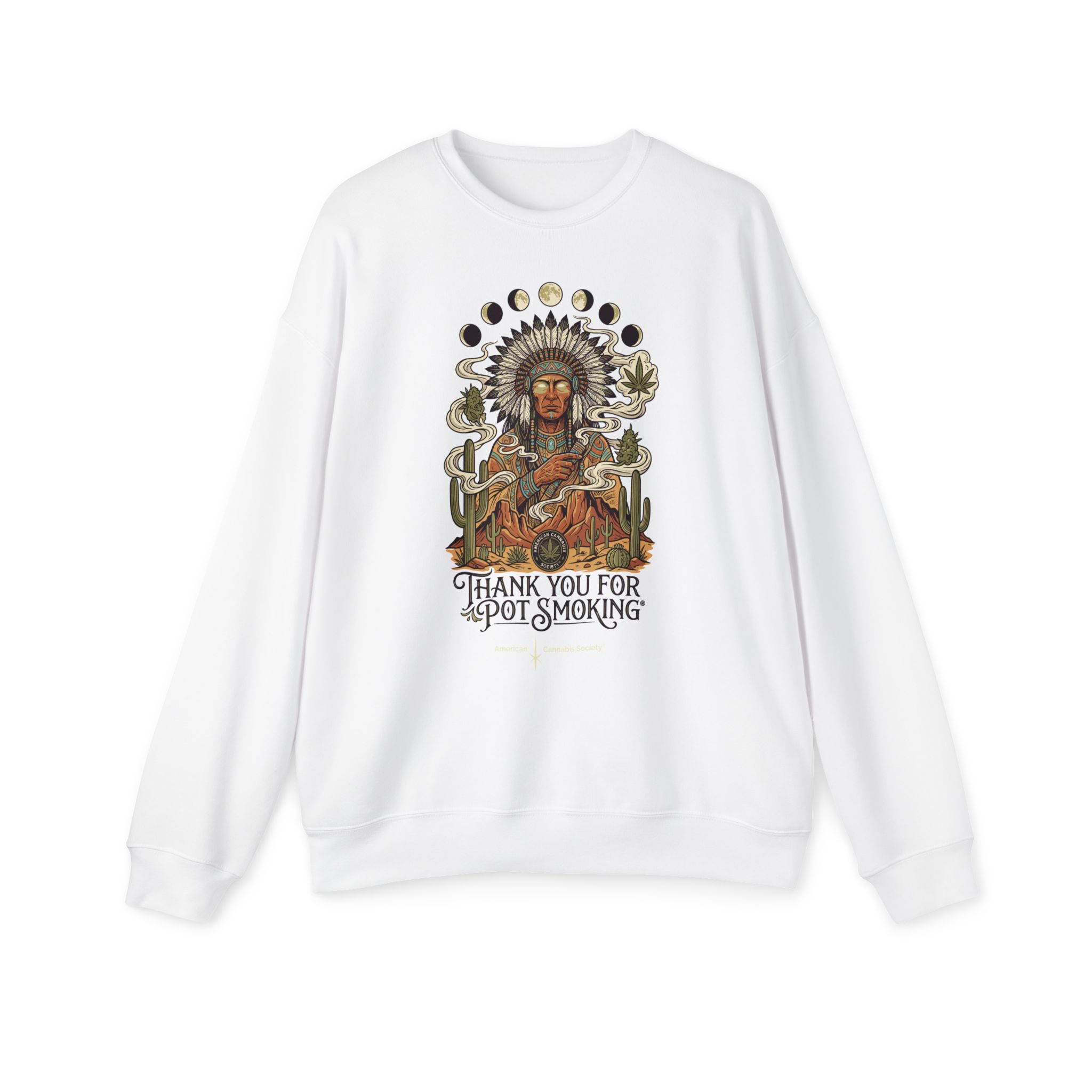 Thank You For Pot Smoking® Desert Chief Drop Shoulder Sweatshirt – White