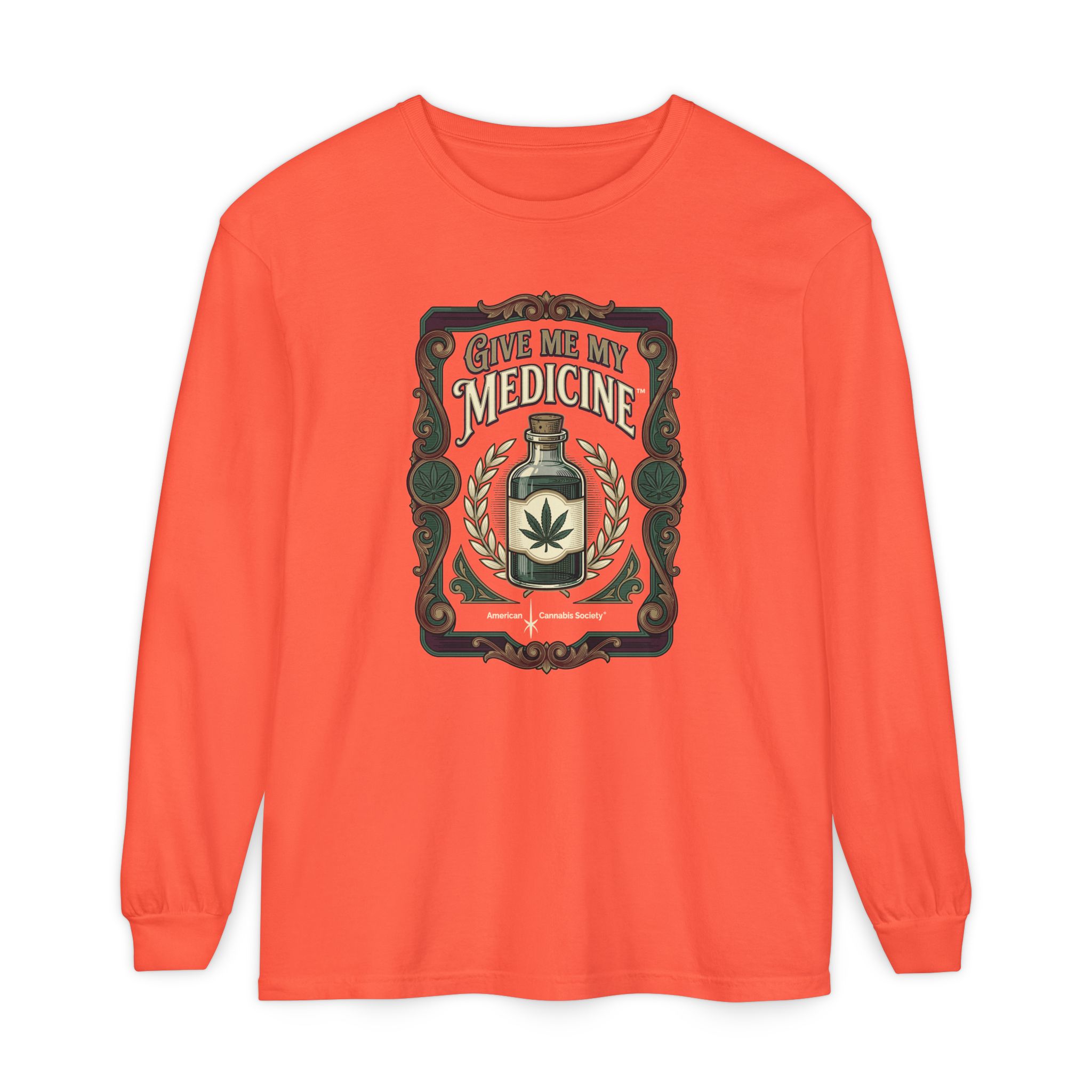Give Me My Medicine™ Unisex Garment-Dyed Long Sleeve Tee – Bright Salmon