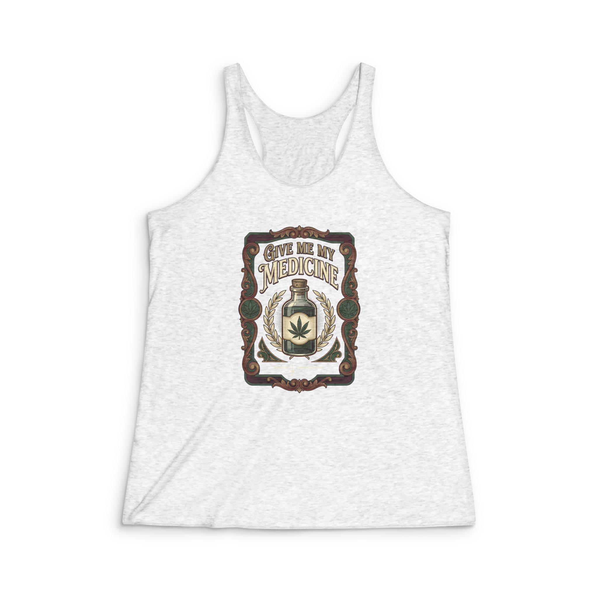 Give Me My Medicine™ Women's Tri-Blend Racerback Tank – Tri-Blend Heather White