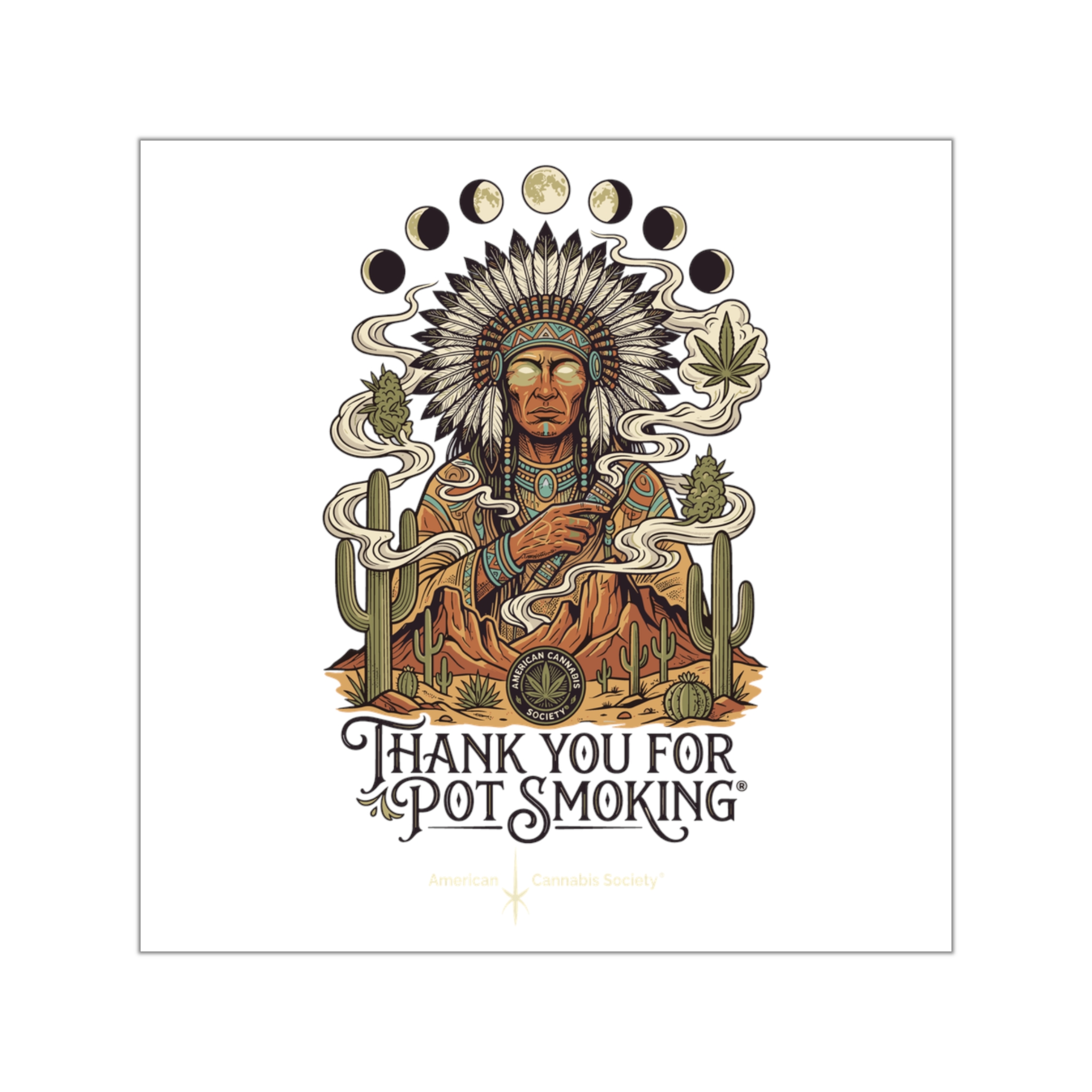 Thank You For Pot Smoking® Desert Chief Square Vinyl Sticker – 3.5" × 3.5"
