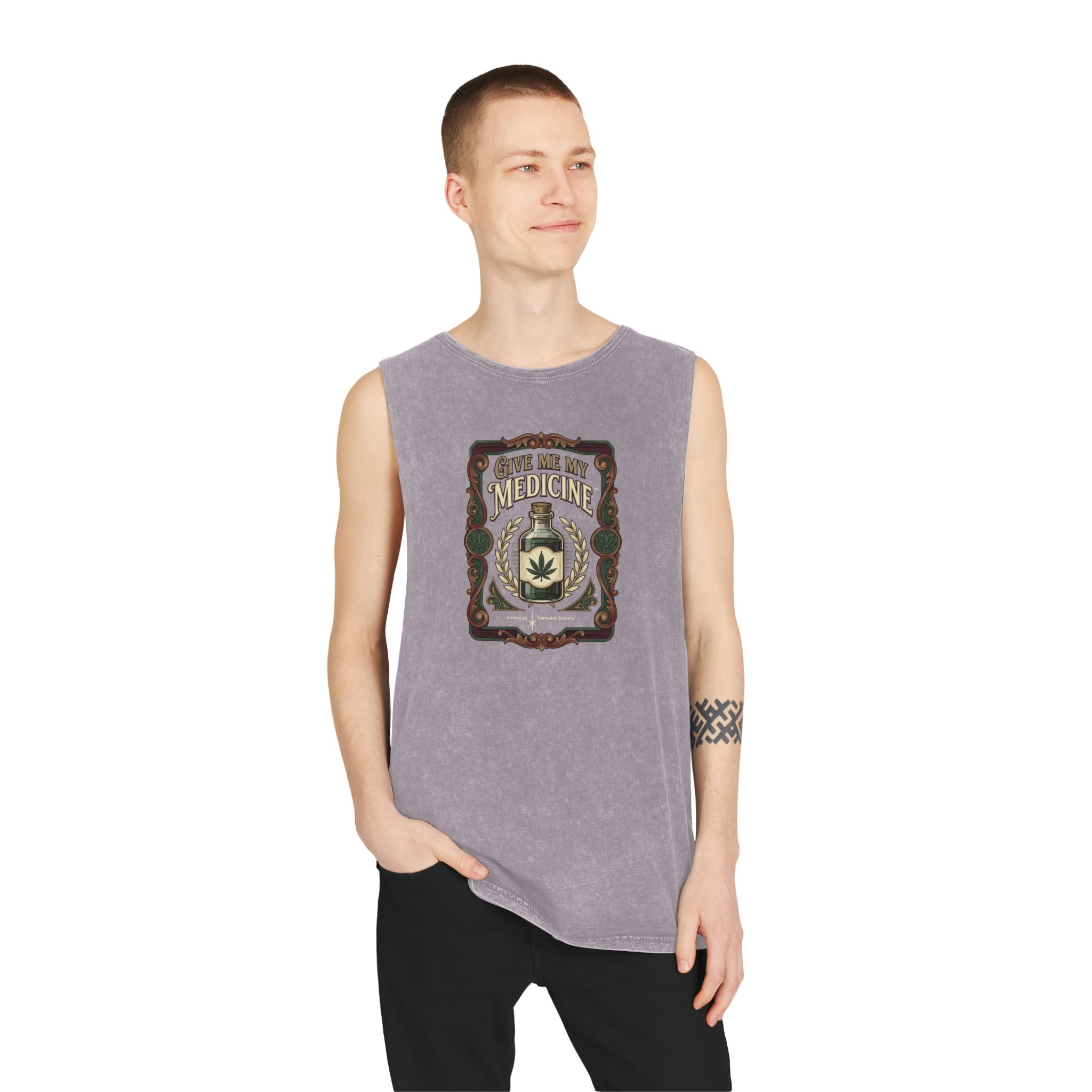 Give Me My Medicine™ Unisex Stonewash Tank Top – Orchid Stone – view 3