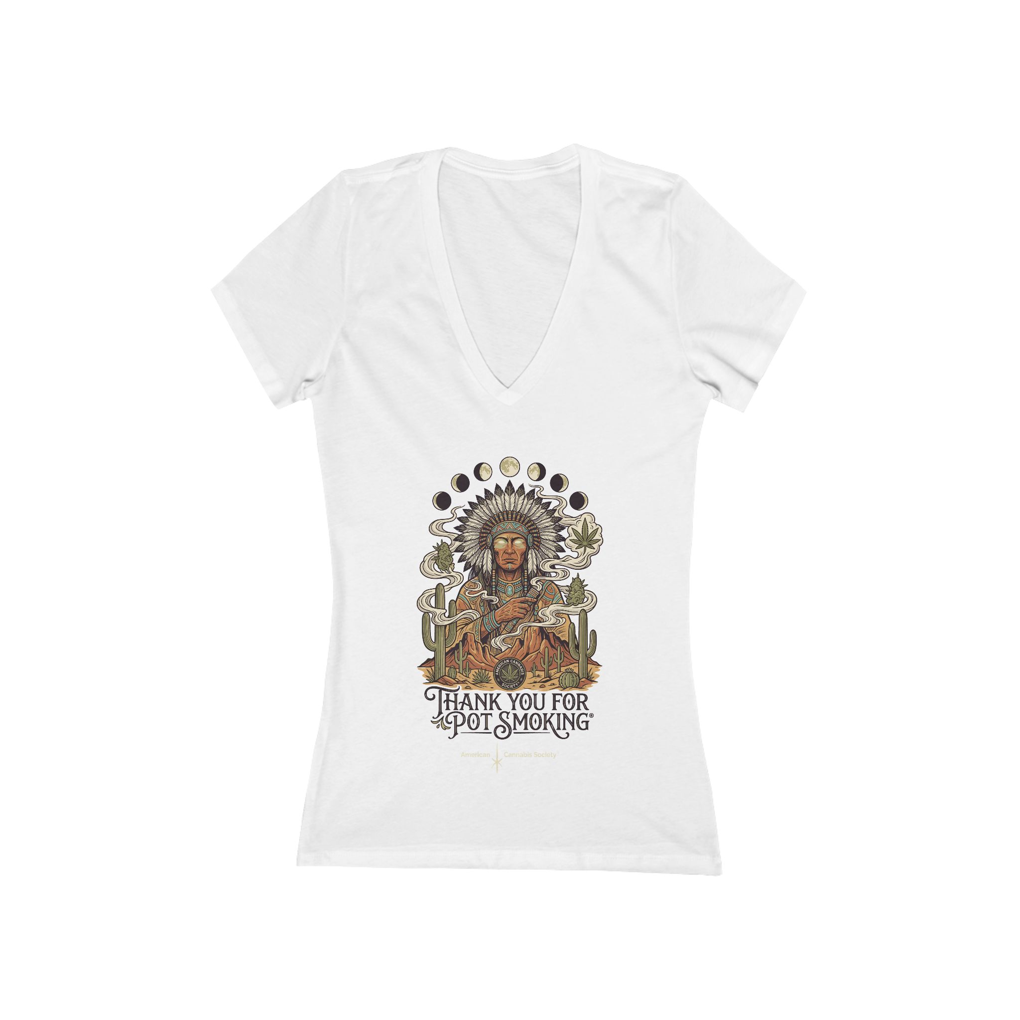 Thank You For Pot Smoking® Desert Chief Women's Deep V-Neck Tee – White