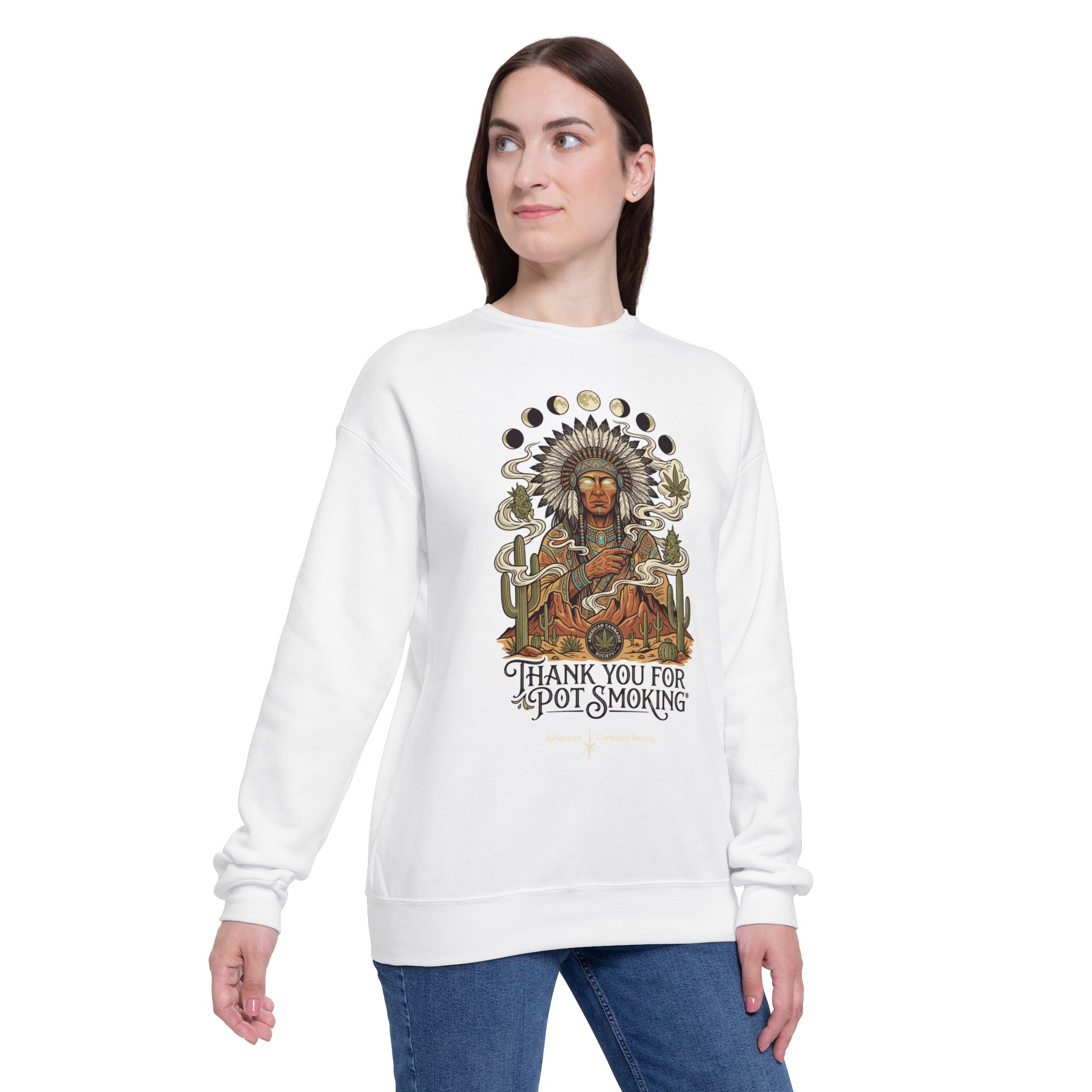 Thank You For Pot Smoking® Desert Chief Drop Shoulder Sweatshirt – White – view 3