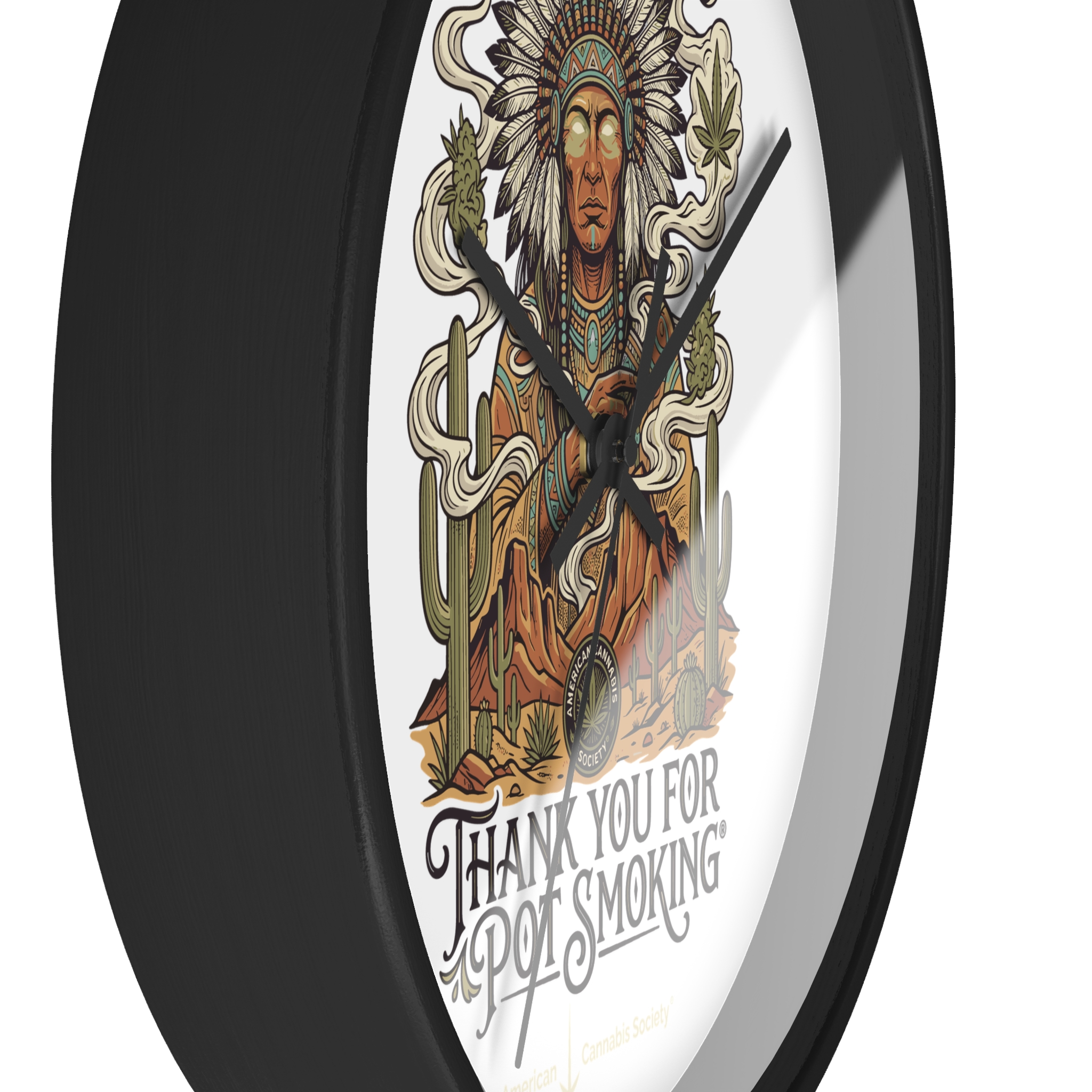 Thank You For Pot Smoking® Desert Chief Wall Clock – Black Base – view 2