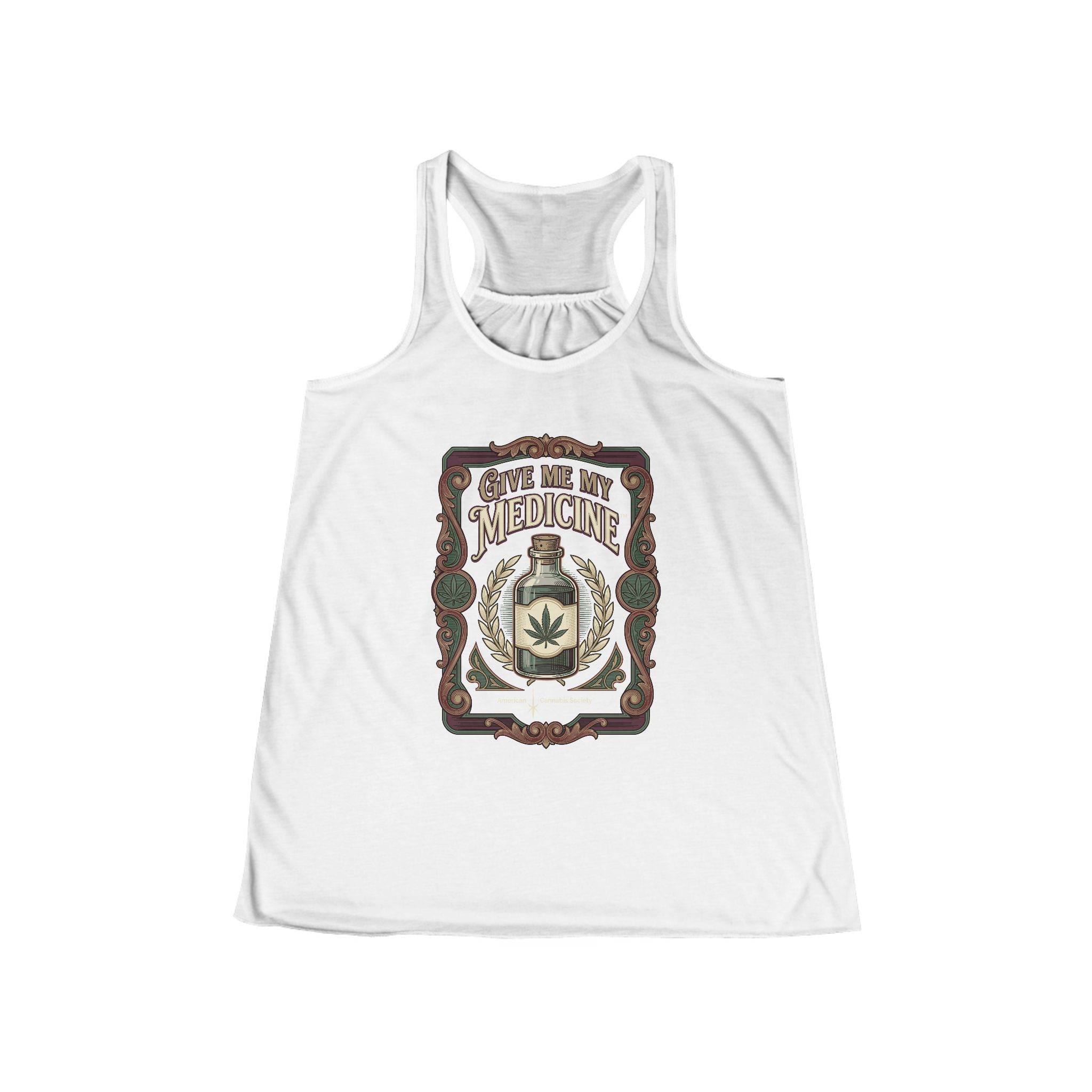 Give Me My Medicine™ Women's Flowy Racerback Tank – White