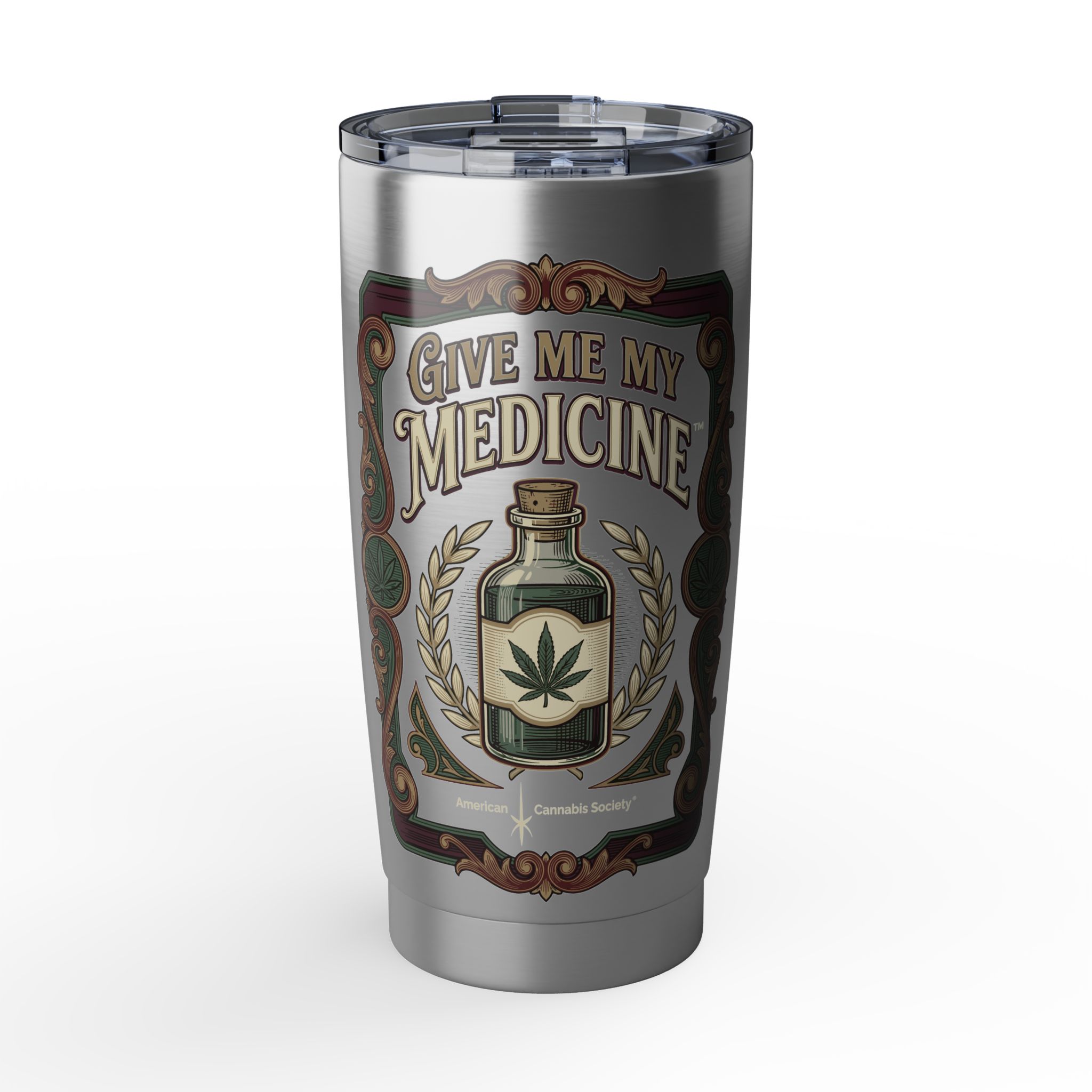 Give Me My Medicine™ 20oz Tumbler with Sliding Lid – Silver