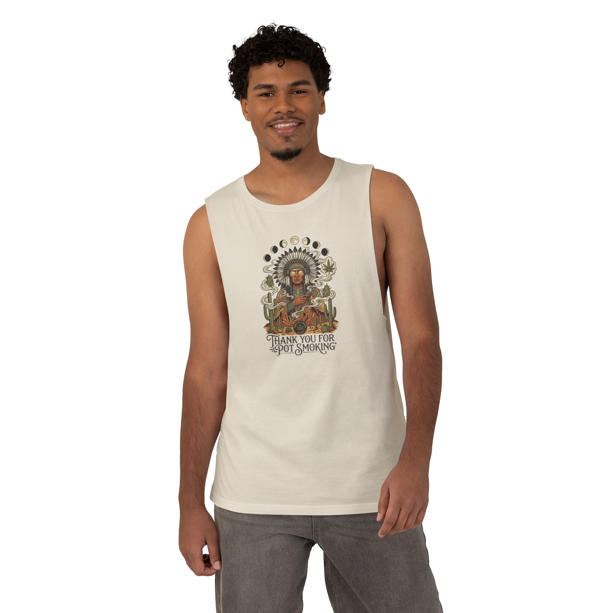 Thank You For Pot Smoking® Desert Chief Unisex Raw-Edge Tank – Ecru – view 3