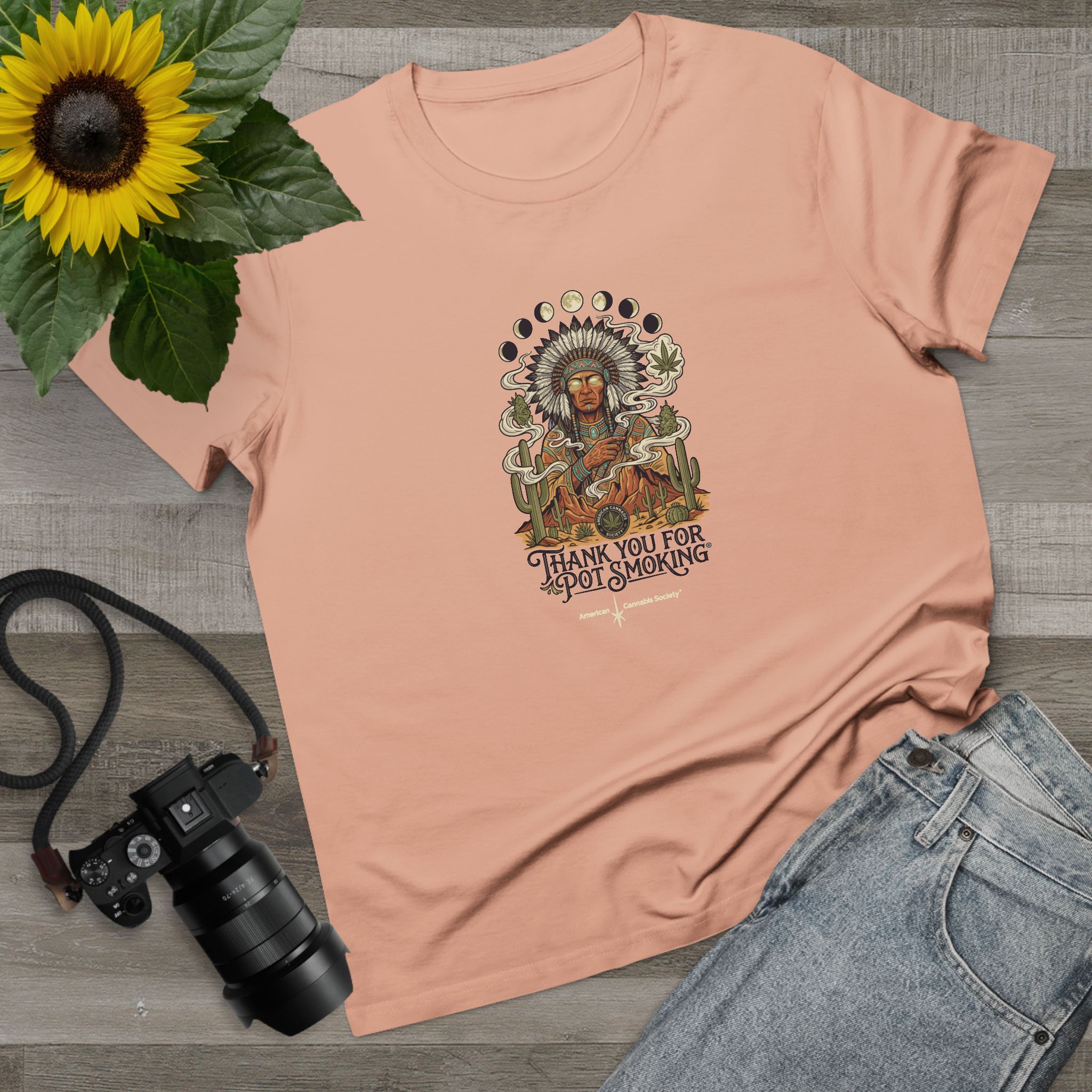Thank You For Pot Smoking® Desert Chief Women's Ring-Spun Crew Tee – Pale Pink – view 3