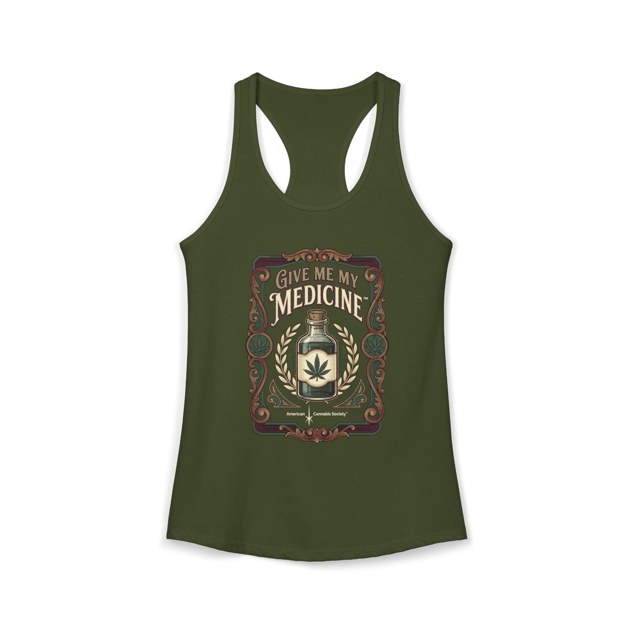 Give Me My Medicine™ Women's Racerback Tank – Solid Military Green