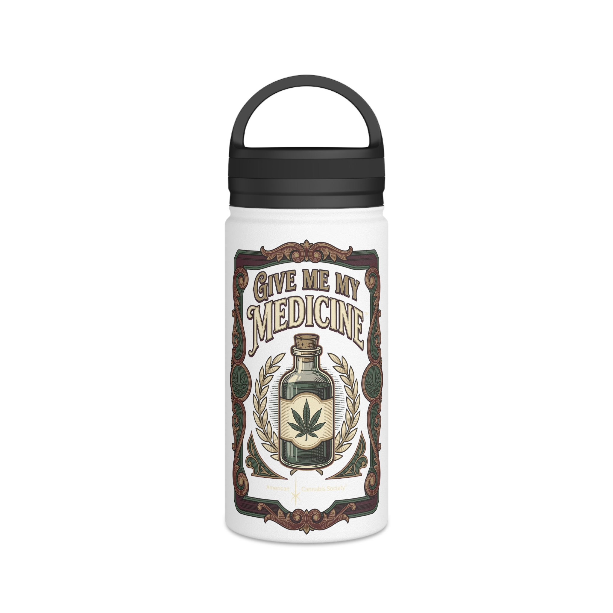 Give Me My Medicine™ Stainless Steel Bottle, Handle Lid – White