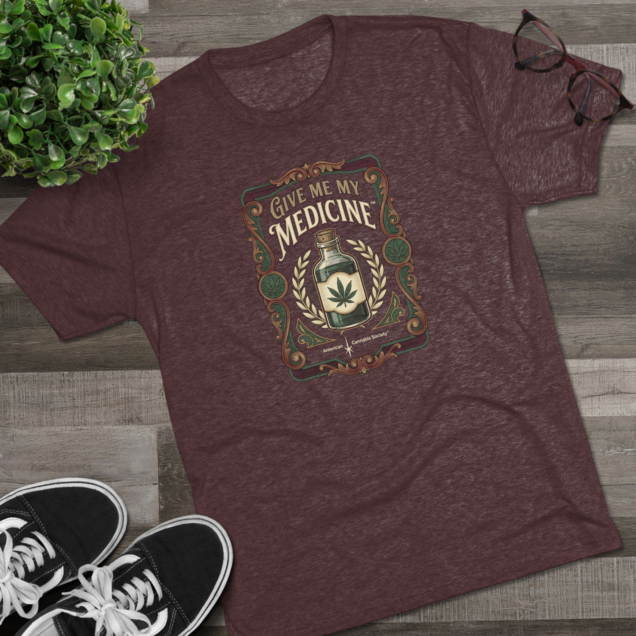 Give Me My Medicine™ Unisex Tri-Blend Crew Tee – Tri-Blend Cardinal Black – view 3
