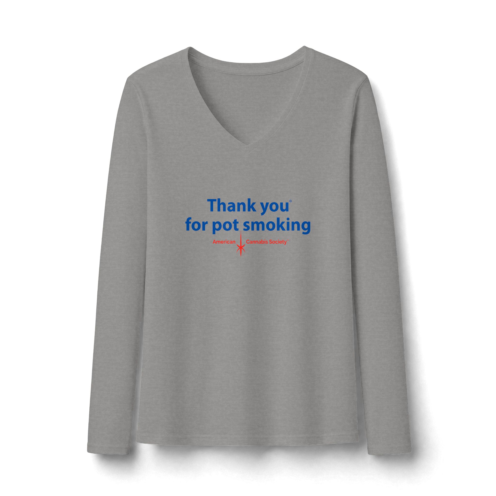 Thank You For Pot Smoking® Women's Slim Long Sleeve V-Neck – Light Heather Grey