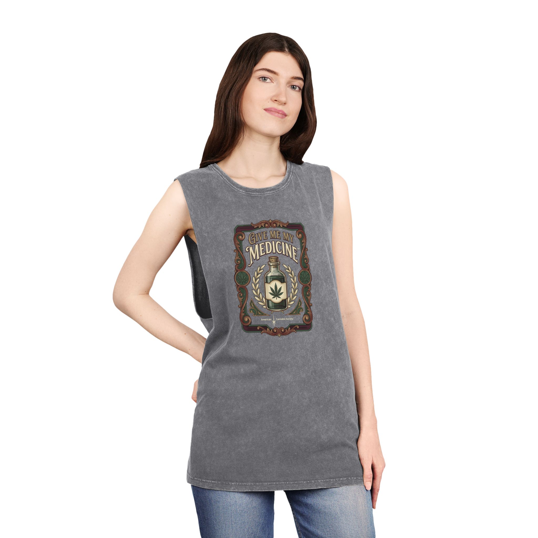 Give Me My Medicine™ Unisex Stonewash Tank Top – Ash Stone – view 4
