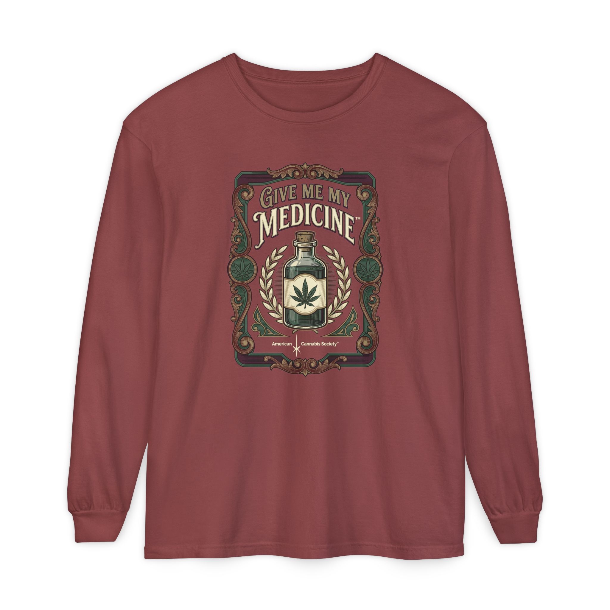 Give Me My Medicine™ Unisex Garment-Dyed Long Sleeve Tee – Brick