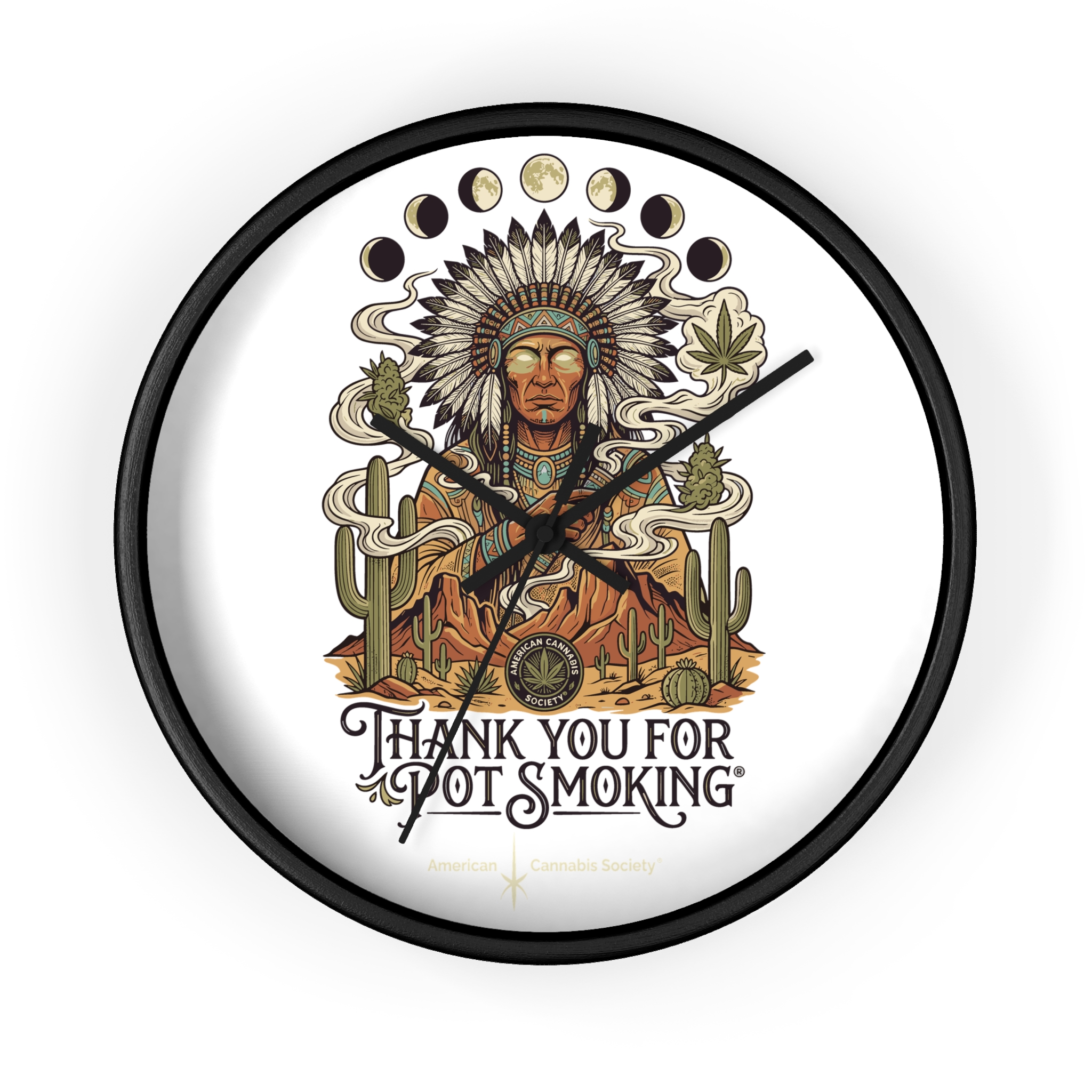 Thank You For Pot Smoking® Desert Chief Wall Clock – Black Base