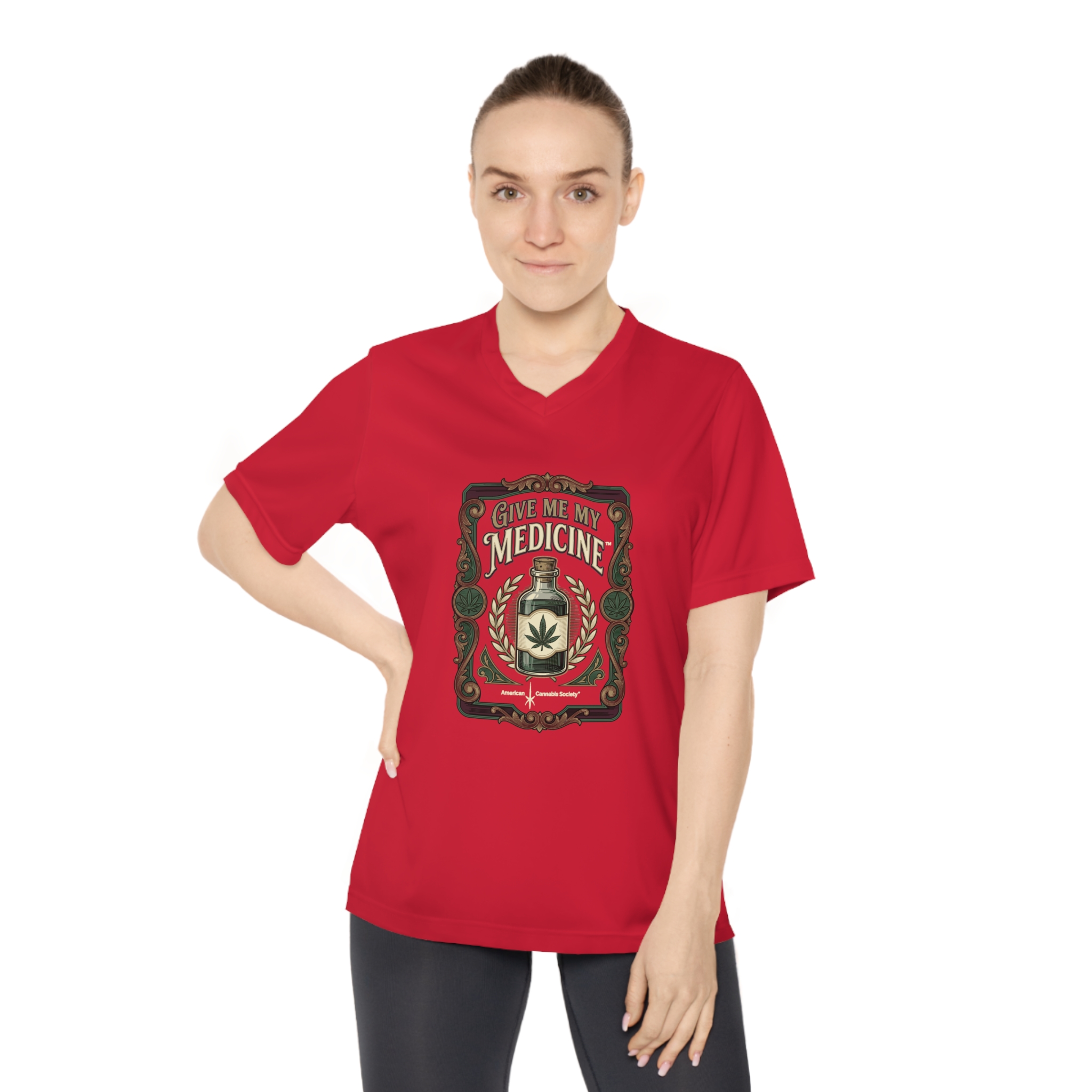 Give Me My Medicine Women's Performance V-Neck – Sport Red – view 3