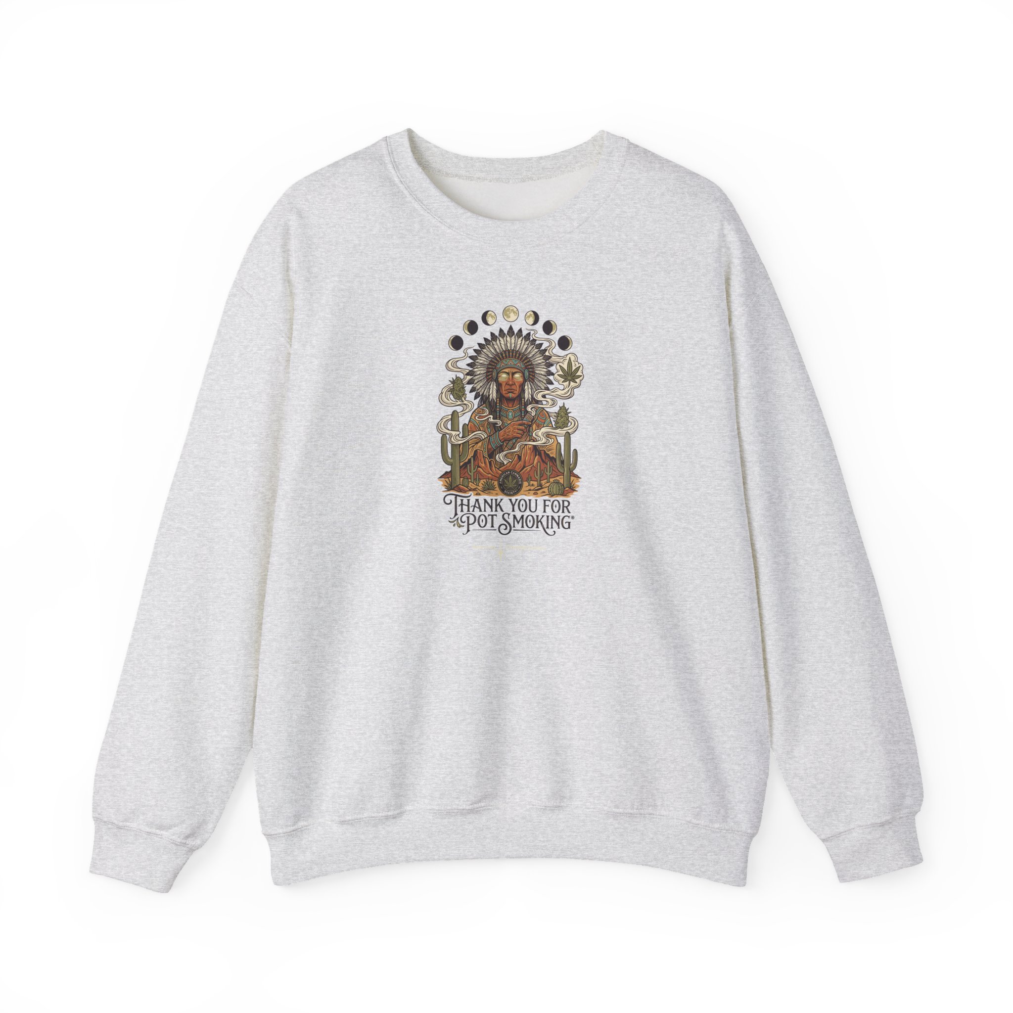 Thank You For Pot Smoking® Desert Chief Unisex Heavyweight Blend Crewneck – Ash