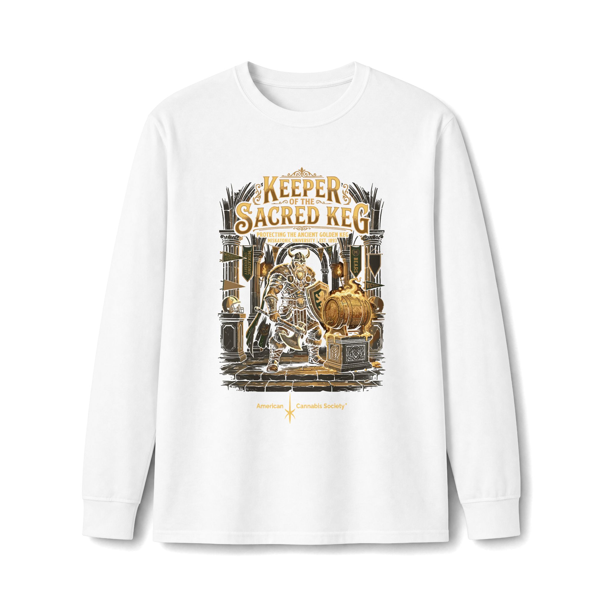 Keeper of the Sacred Keg Long Sleeve Tee – White
