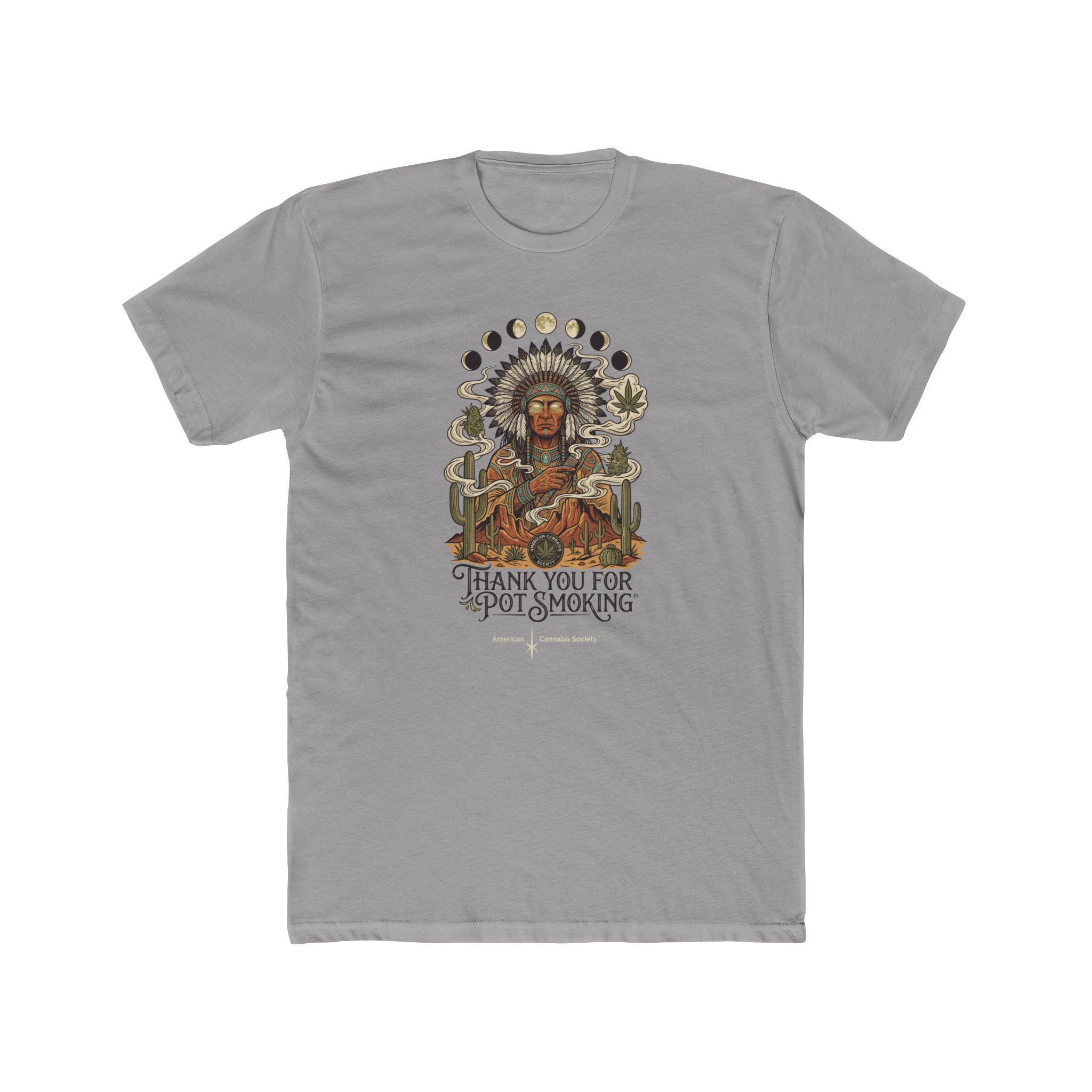 Thank You For Pot Smoking® Desert Chief Unisex Cotton Crew Tee – Solid Light Grey