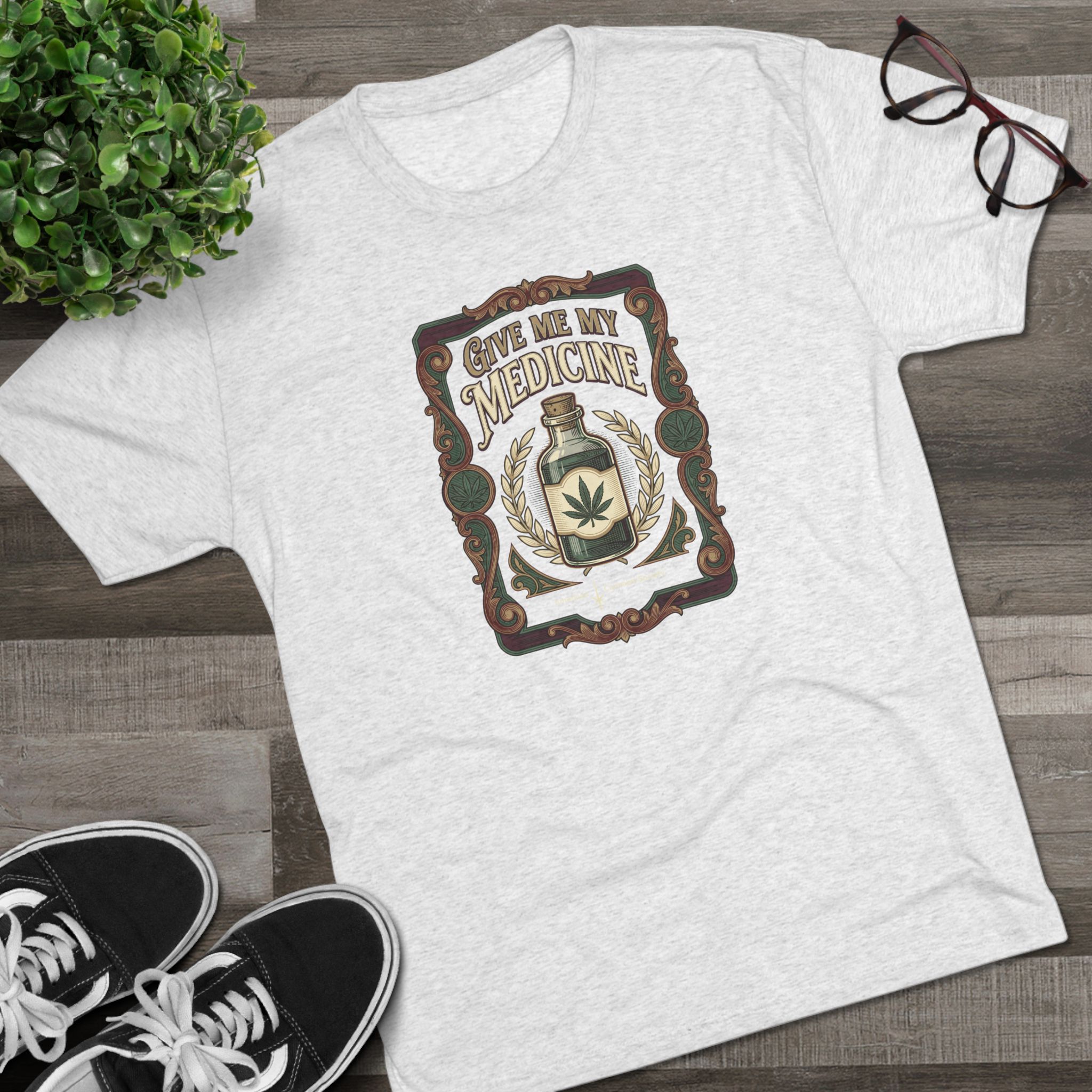 Give Me My Medicine™ Unisex Tri-Blend Crew Tee – Tri-Blend Heather White – view 3