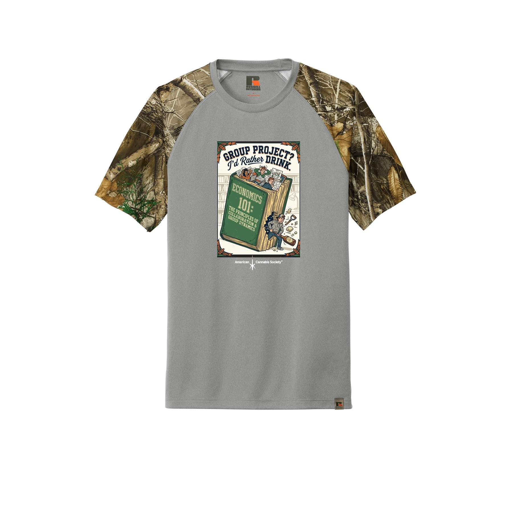 Group Project? I'd Rather Drink. Colorblock Performance Tee – Grey Concrete Heather/ Realtree Edge