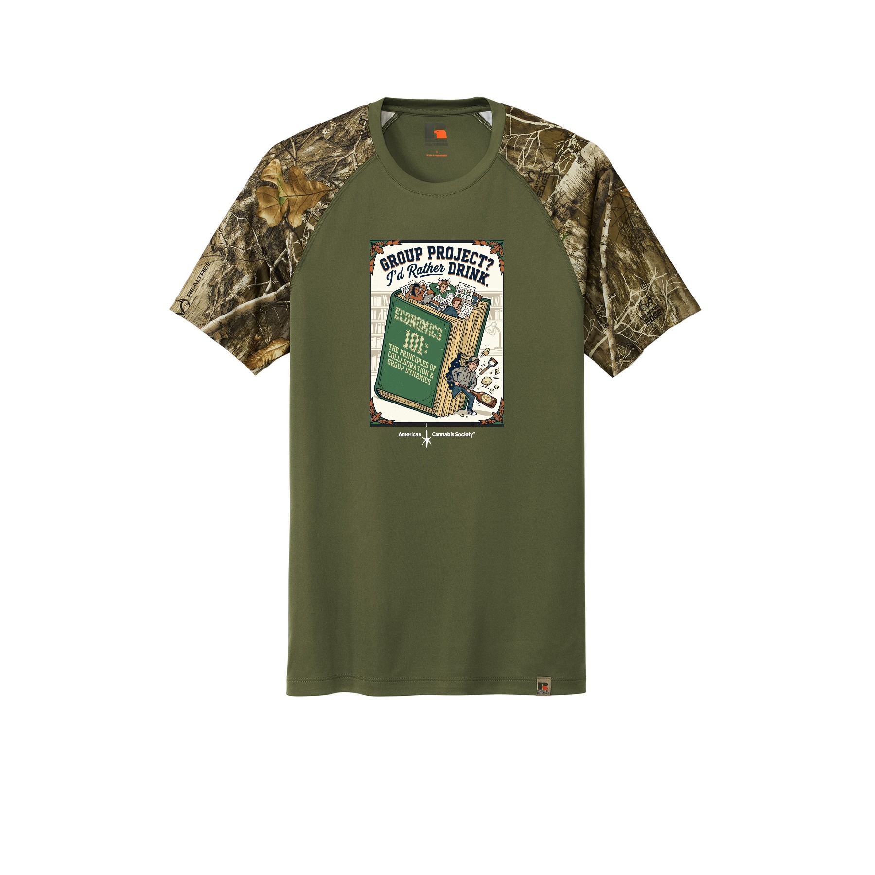 Group Project? I'd Rather Drink. Colorblock Performance Tee – Olive Drab Green/ Realtree Edge